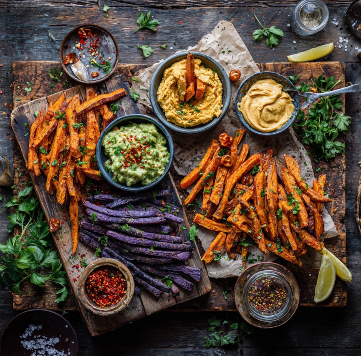 Baked Sweet Potato and Purple Fries