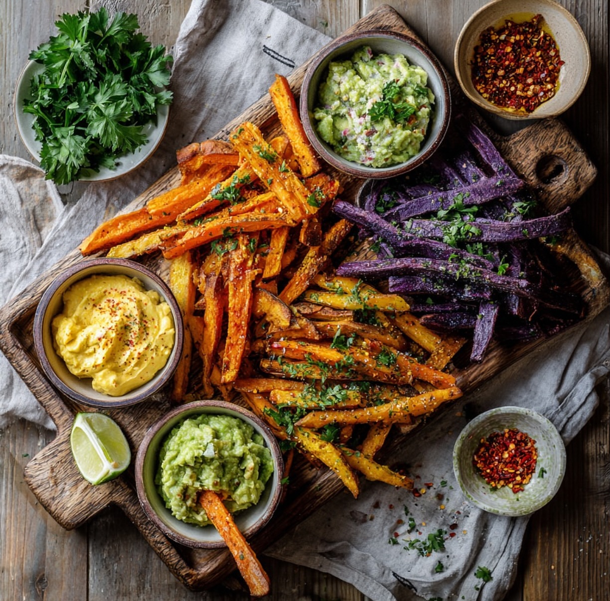 Baked Sweet Potato and Purple Fries