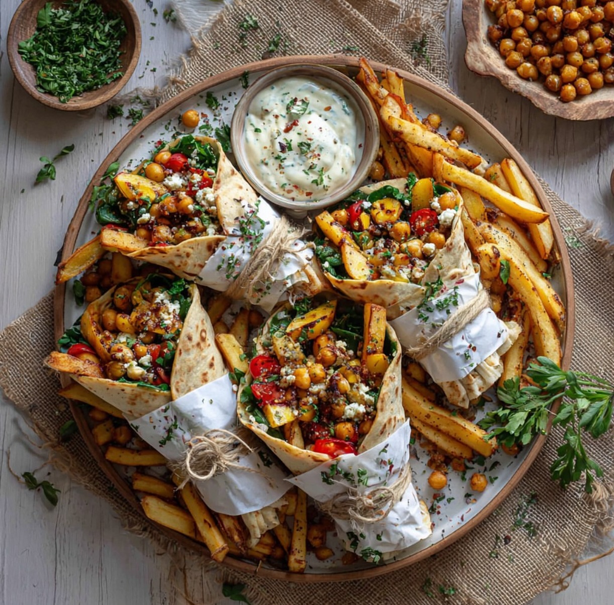 Spinach Wraps with Crispy Oven Baked Potato Fries