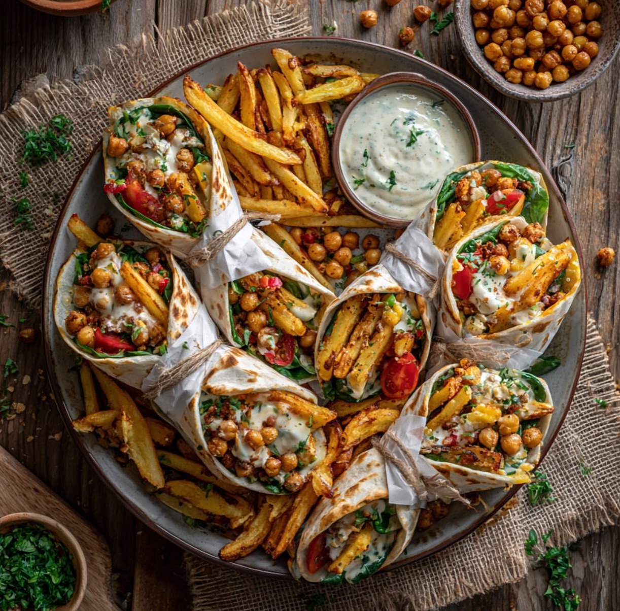 Spinach Wraps with Crispy Oven Baked Potato Fries
