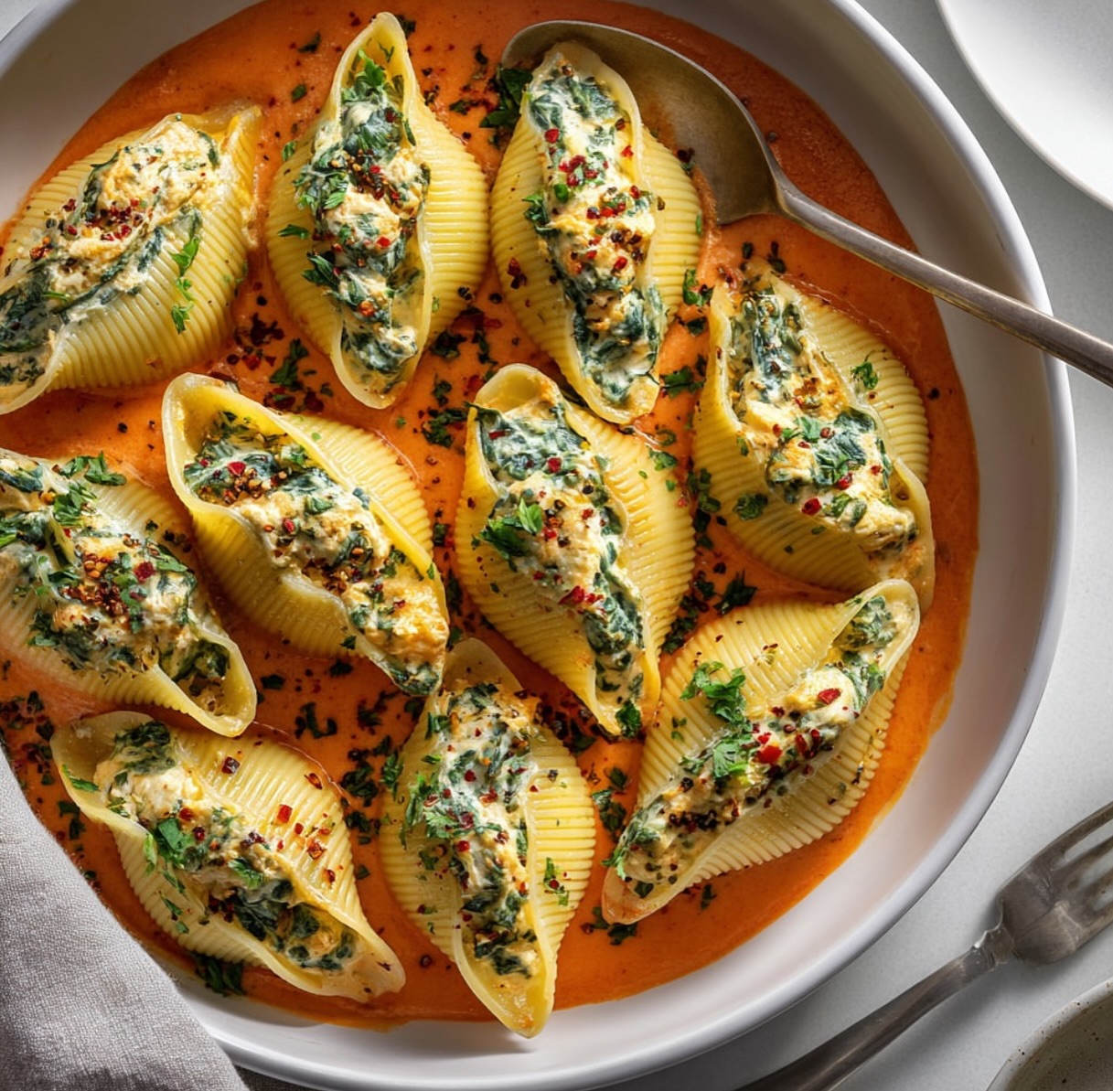 Vegan Ricotta Stuffed Shells with Pumpkin Sauce