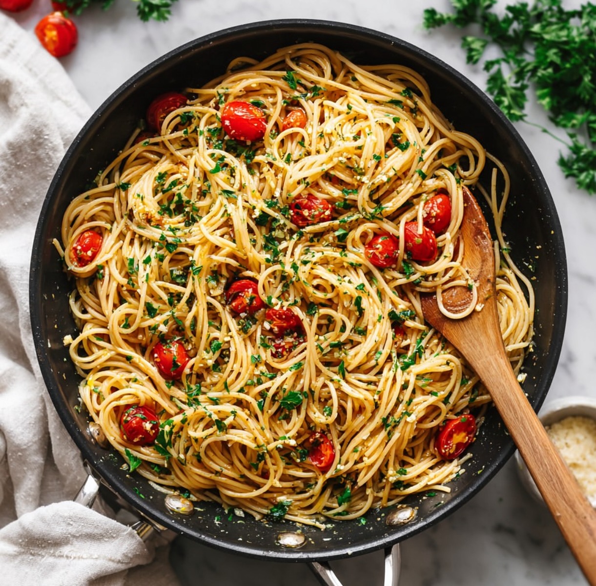 Spaghetti with Basil Pesto and Roasted Cherry Tomatoes