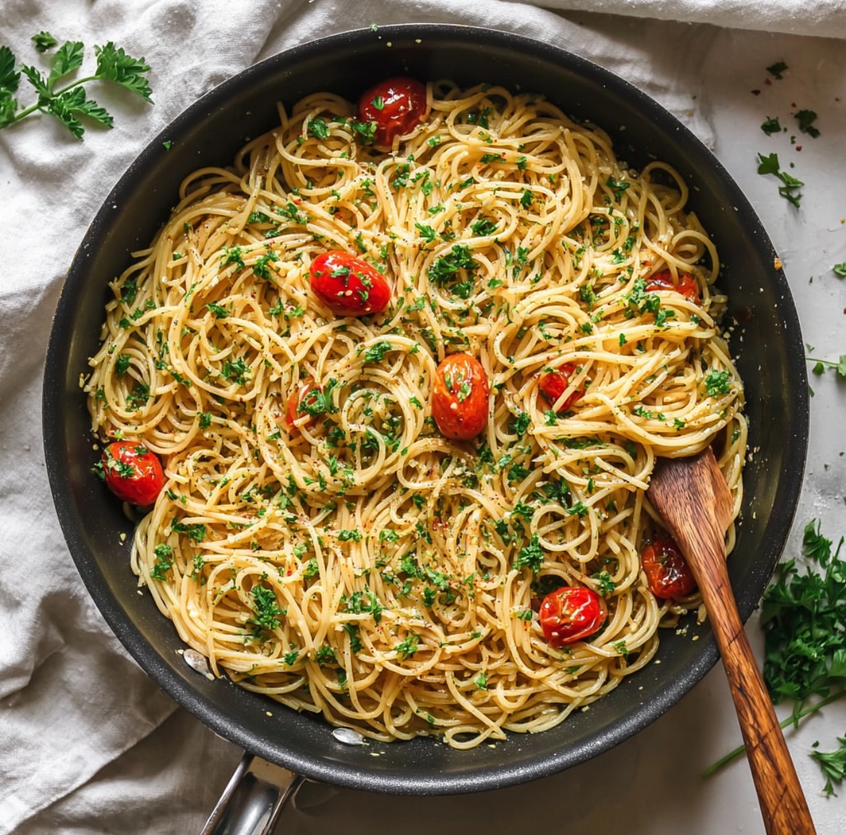 Spaghetti with Basil Pesto and Roasted Cherry Tomatoes