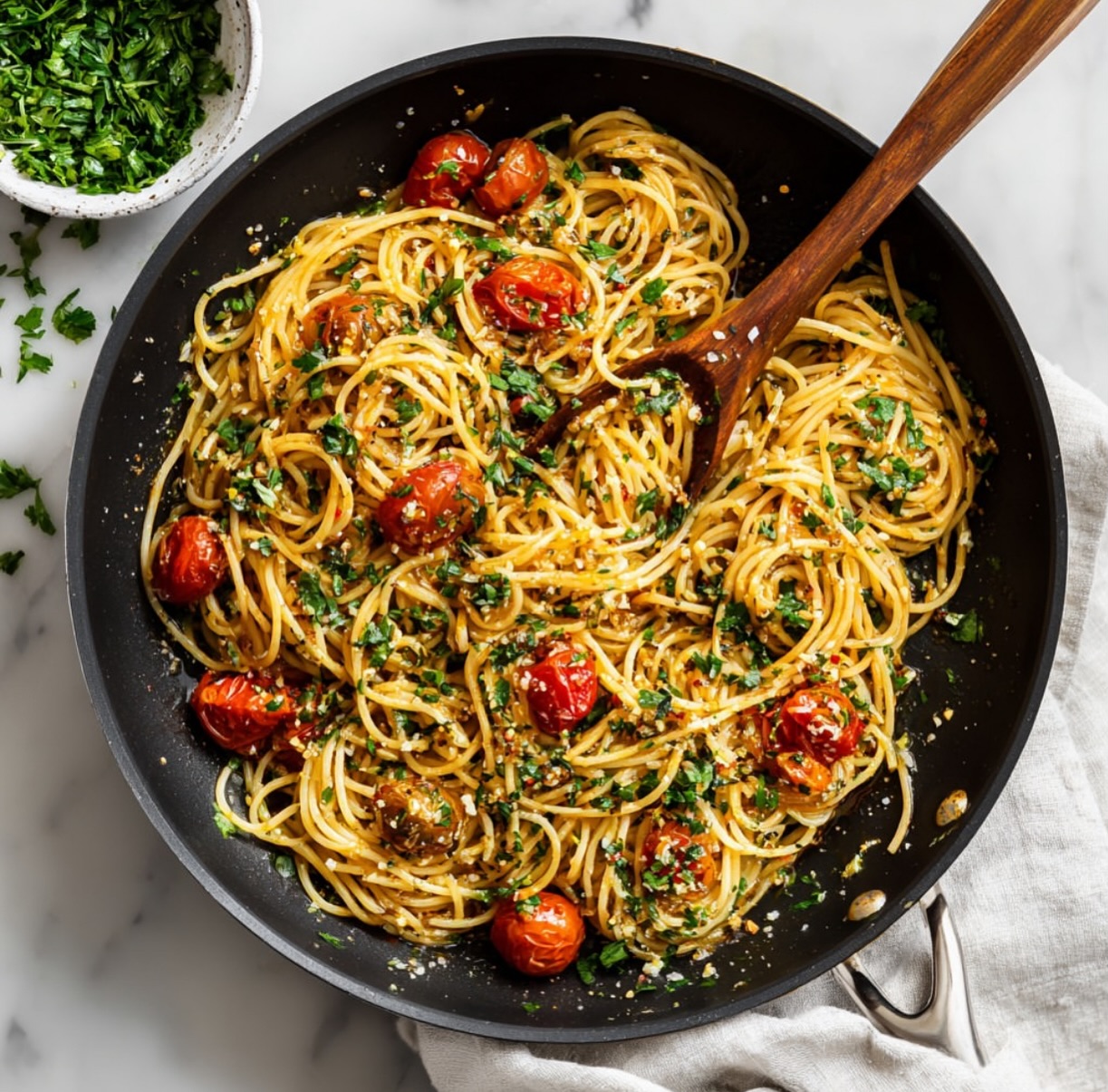 Spaghetti with Basil Pesto and Roasted Cherry Tomatoes