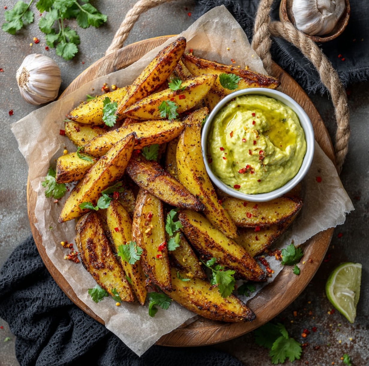 Baked Potato Wedges with Avocado Dip