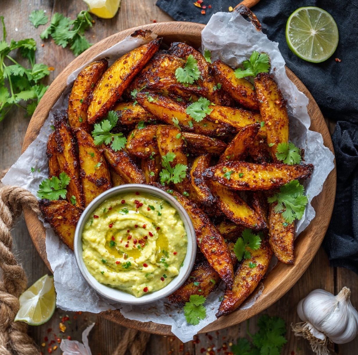 Baked Potato Wedges with Avocado Dip