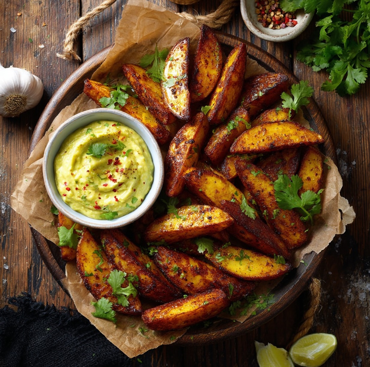 Baked Potato Wedges with Avocado Dip