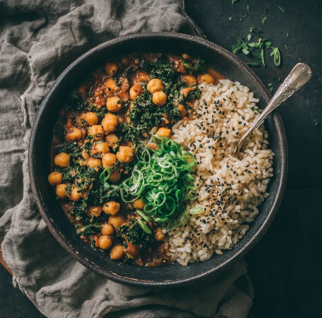 Chickpea and Kale Curry with Rice