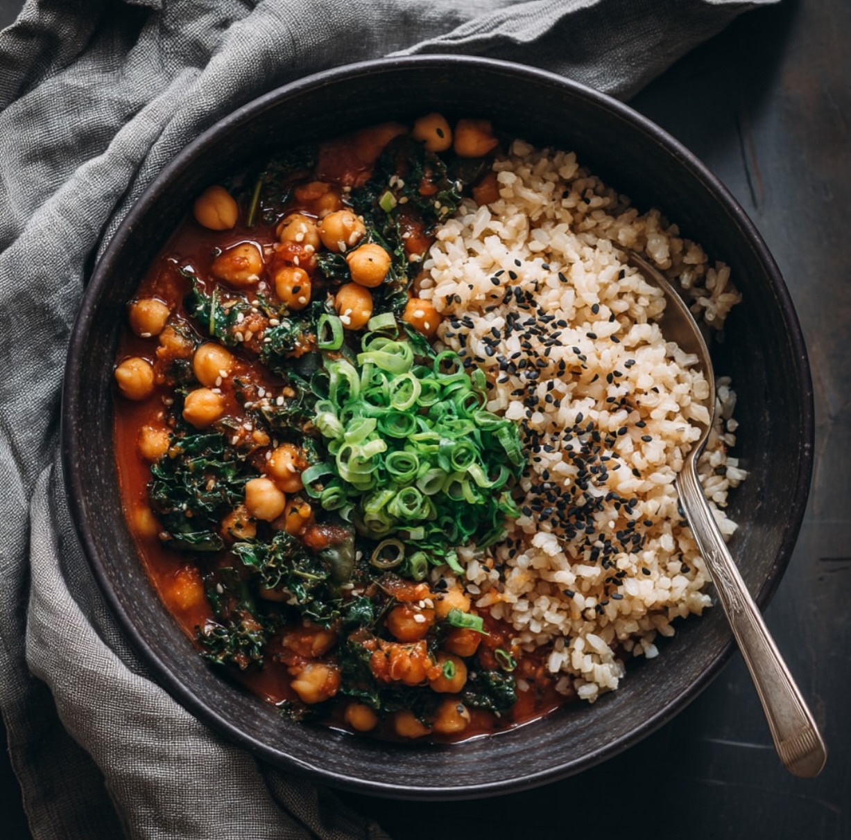 Chickpea and Kale Curry with Rice