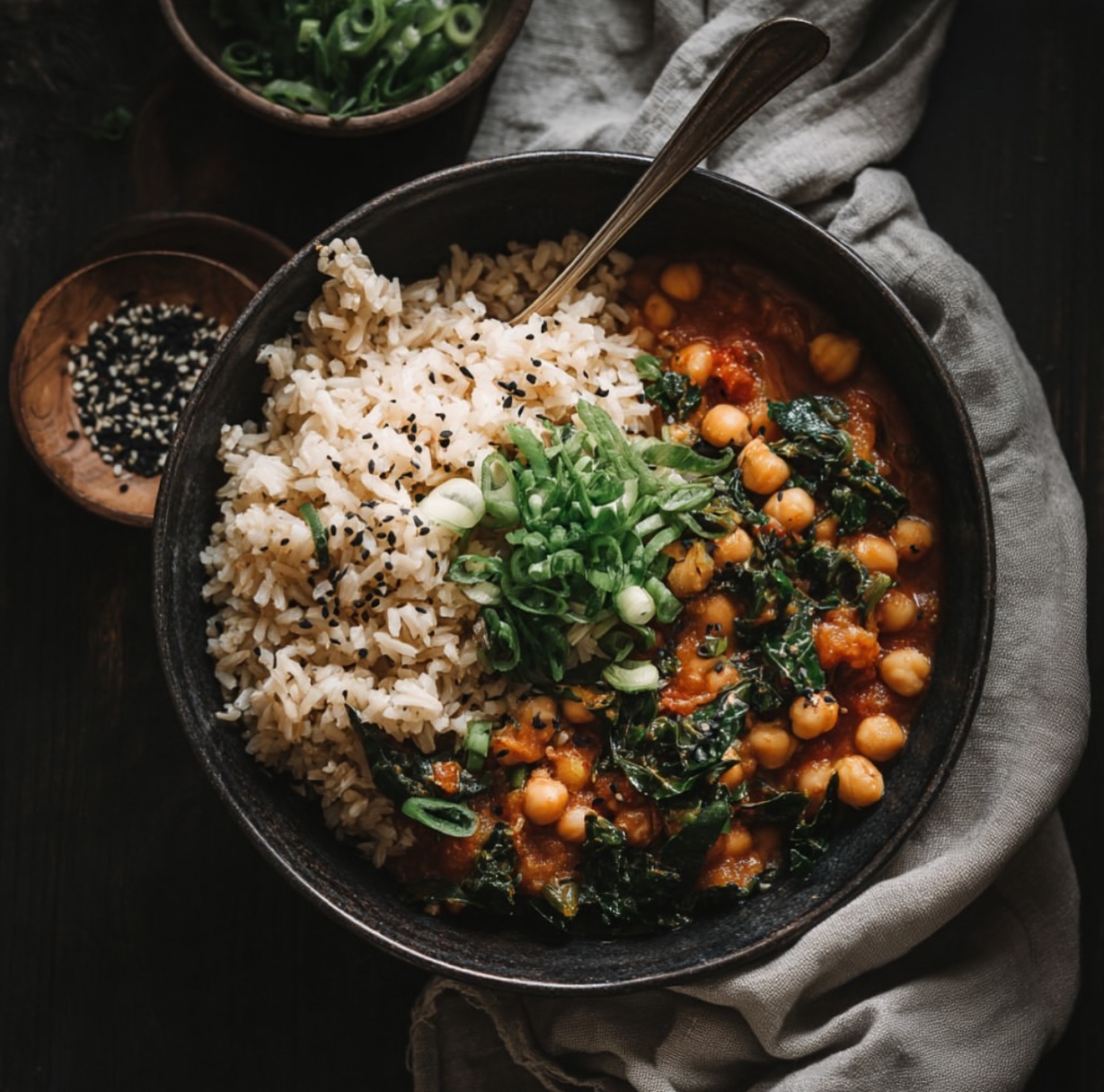 Chickpea and Kale Curry with Rice