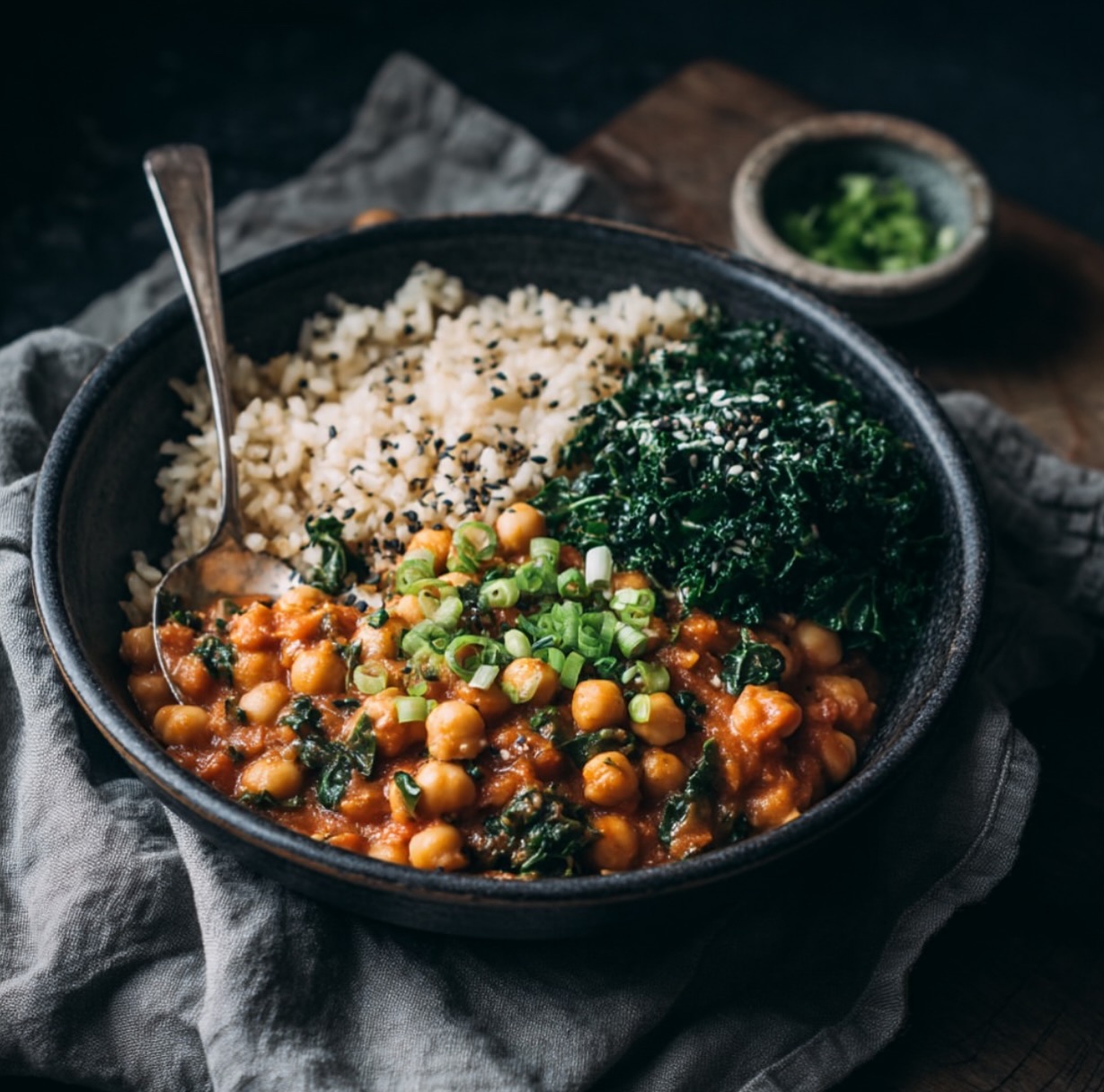 Chickpea and Kale Curry with Rice