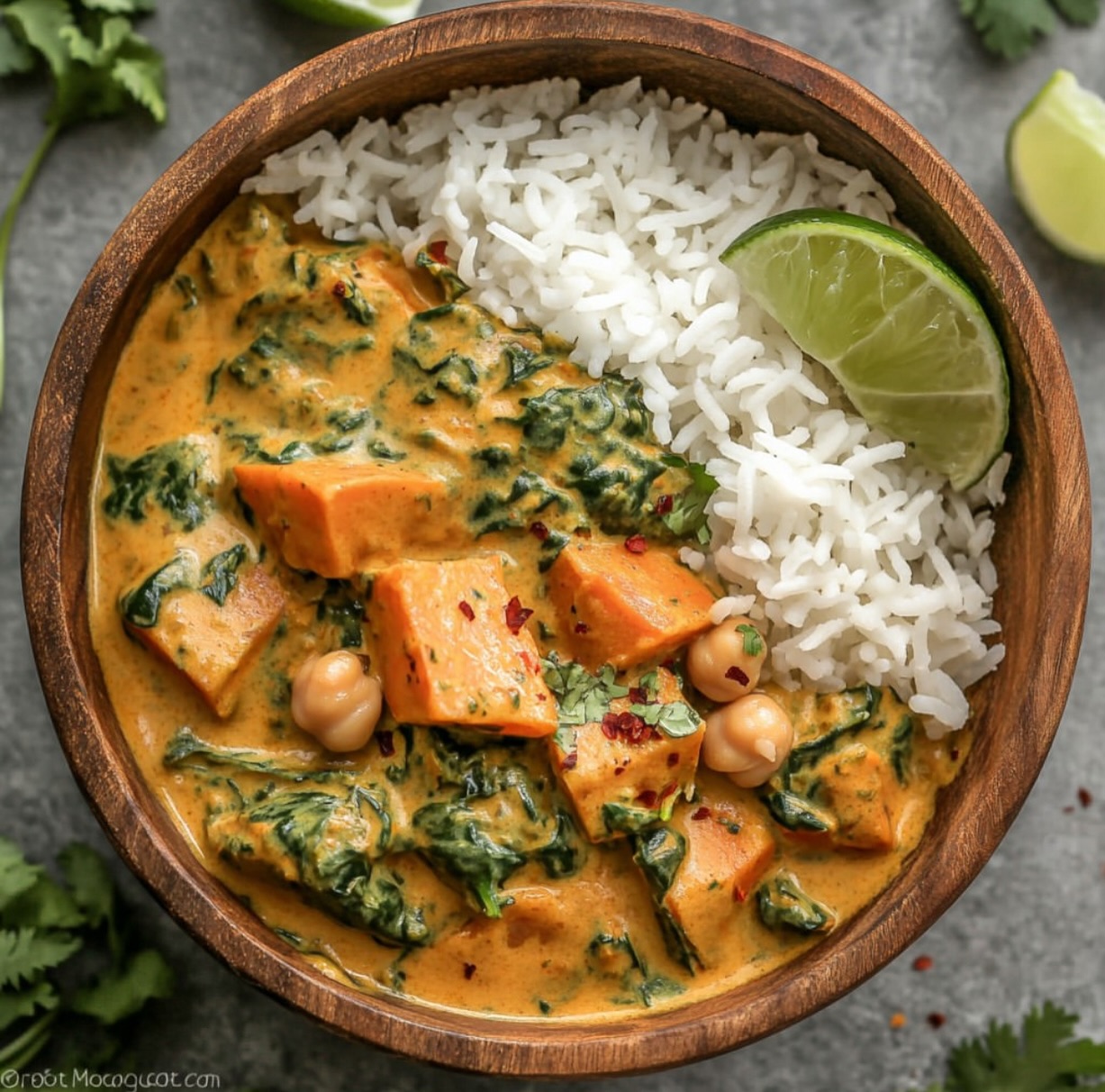 Sweet Potato Chickpea Spinach Coconut Curry
