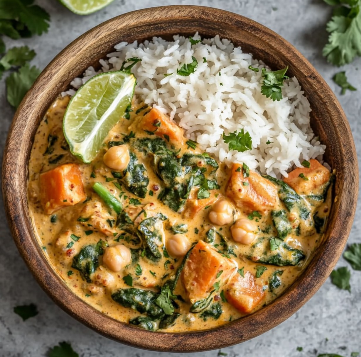 Sweet Potato Chickpea Spinach Coconut Curry