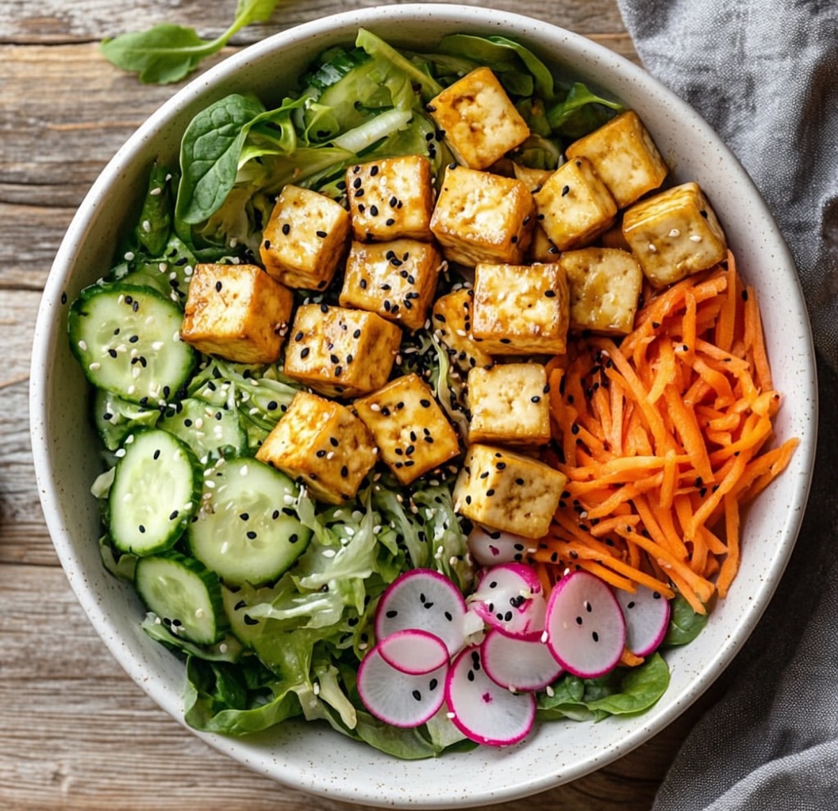 Crunchy Veg and Smoked Tofu Salad with Sesame Dressing