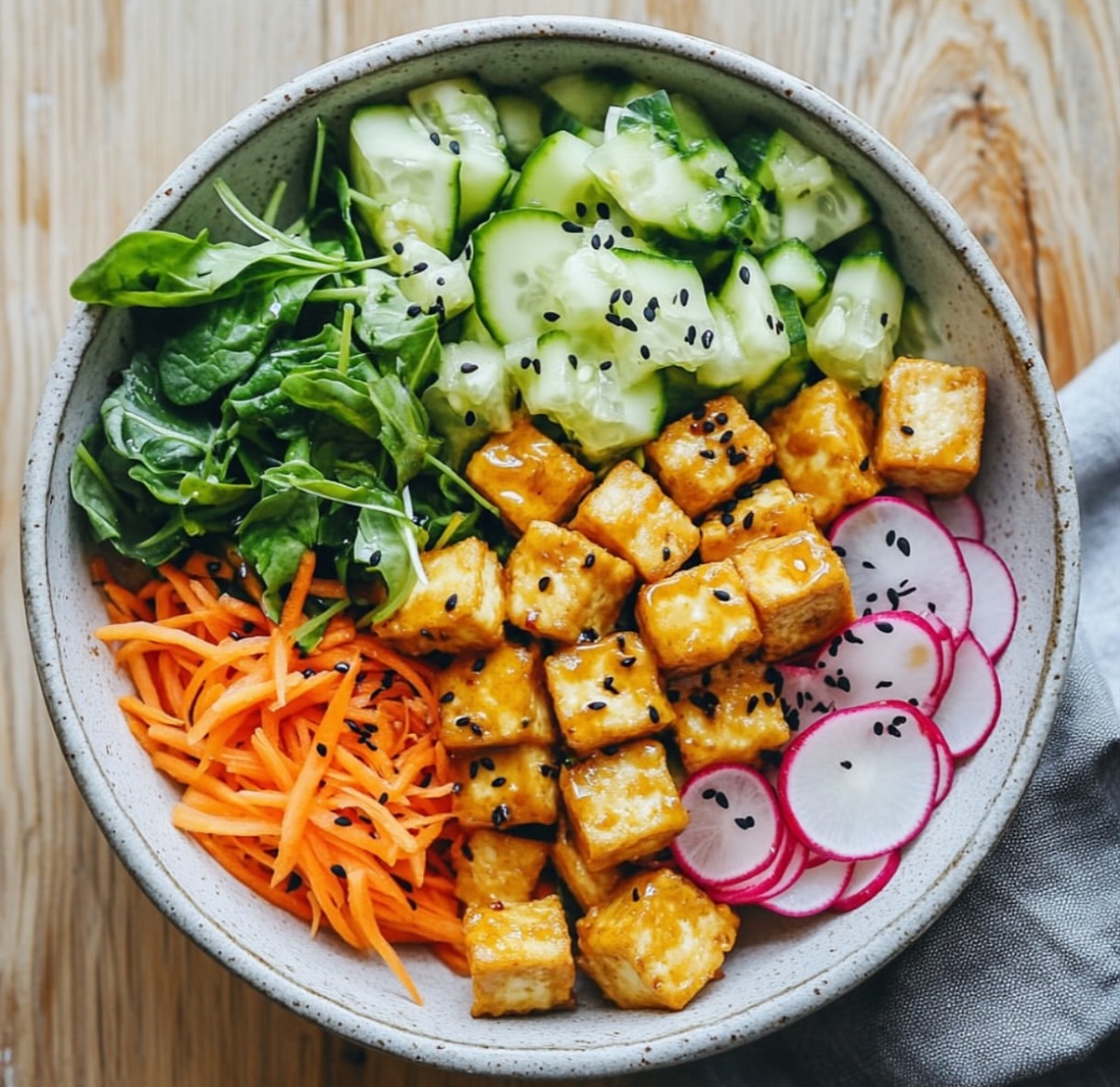 Crunchy Veg and Smoked Tofu Salad with Sesame Dressing