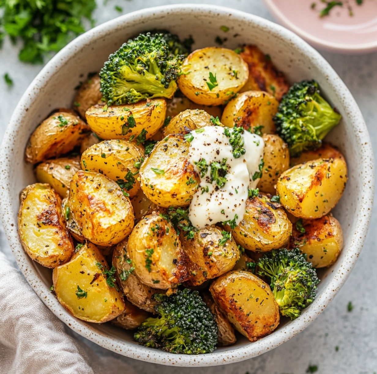 Greek Potatoes with Lemon and Broccoli