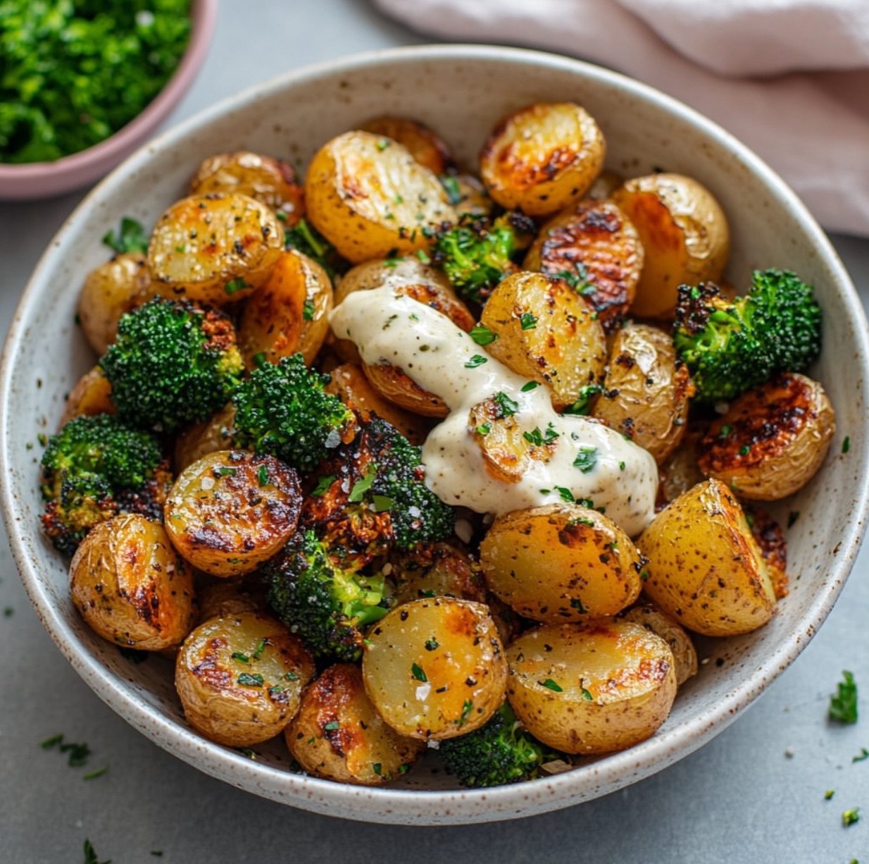 Greek Potatoes with Lemon and Broccoli