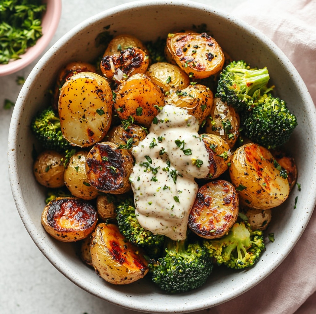 Greek Potatoes with Lemon and Broccoli