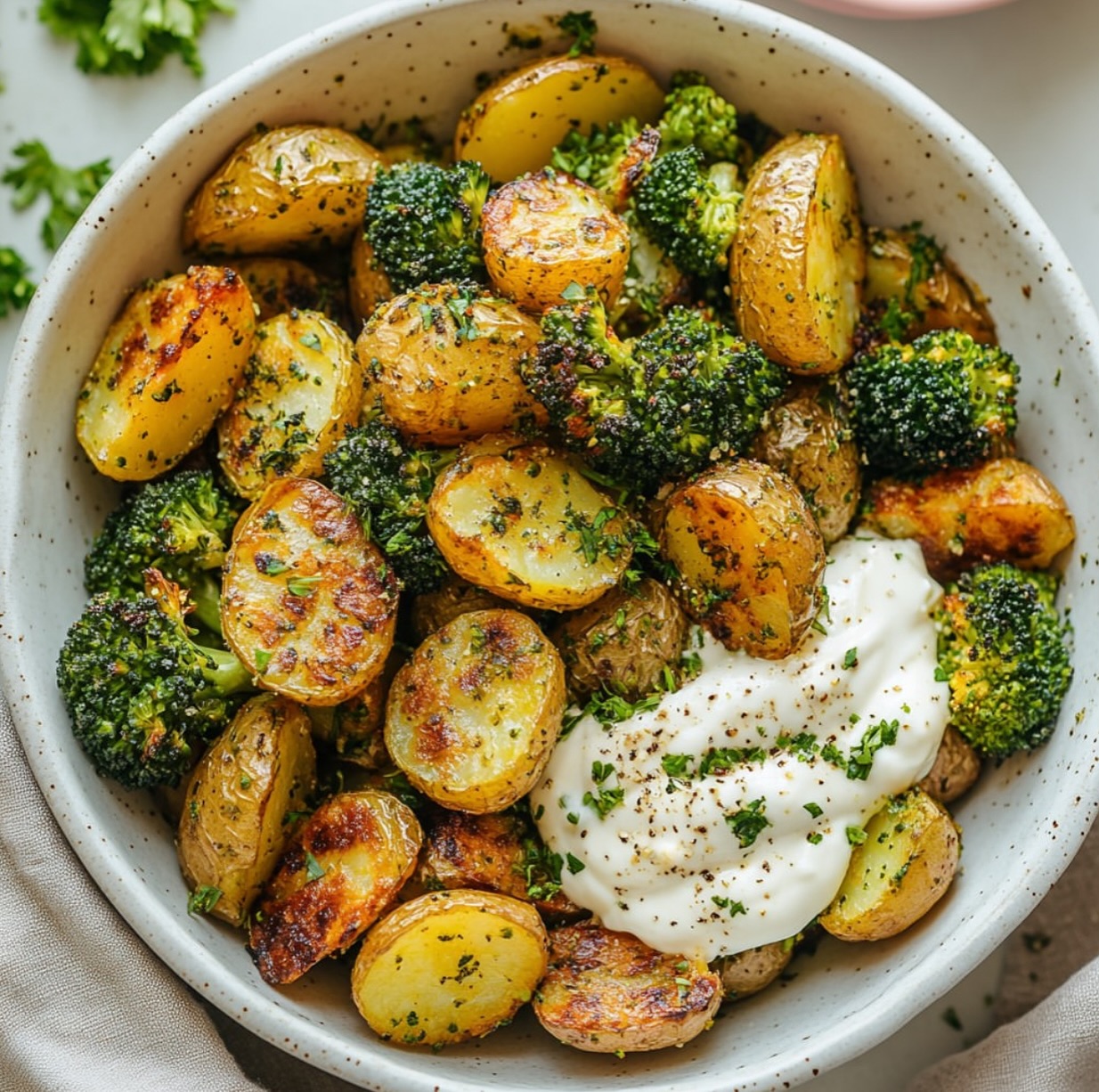 Greek Potatoes with Lemon and Broccoli