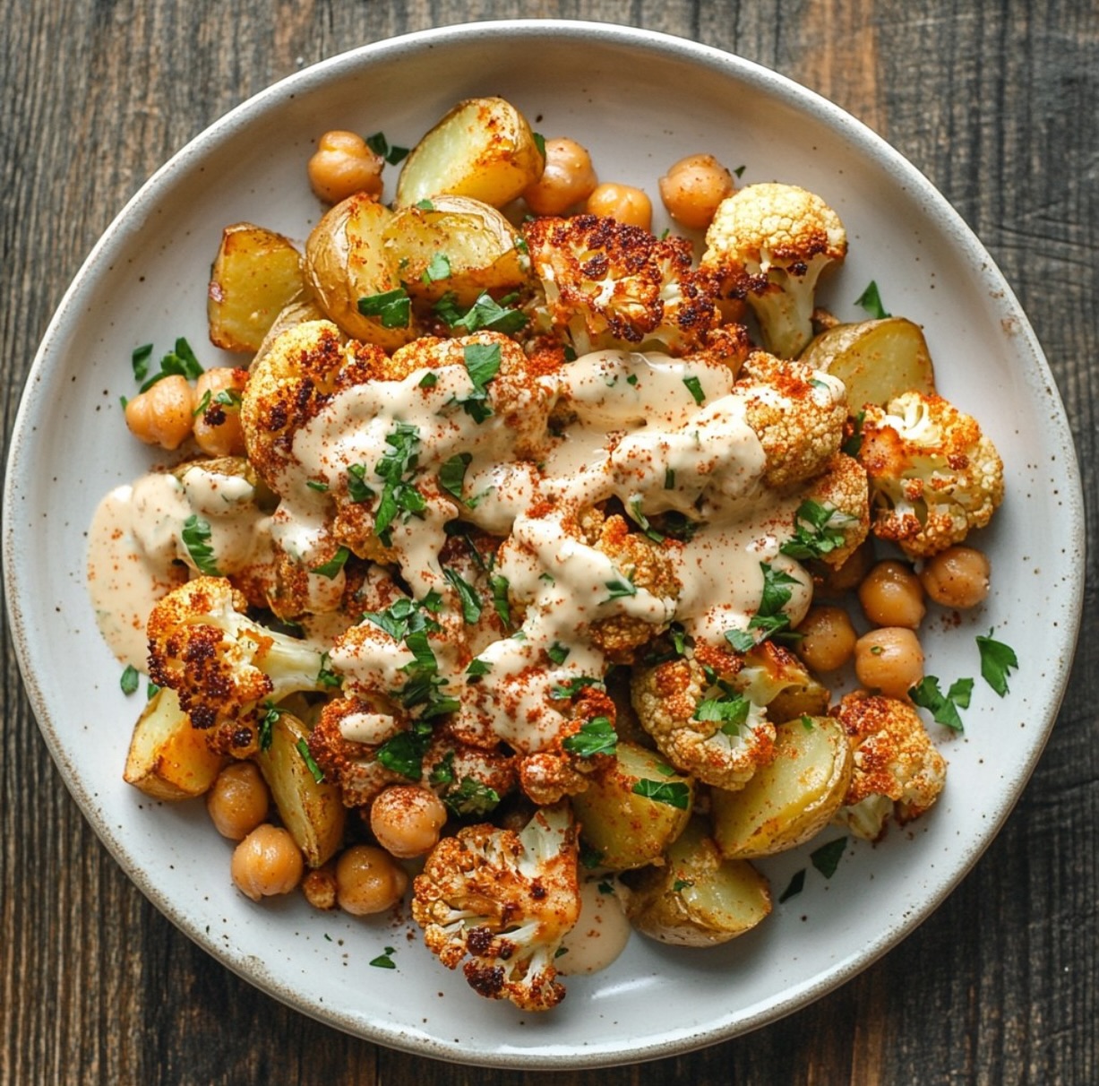 Roasted Cauliflower Chickpea Potato Bowl