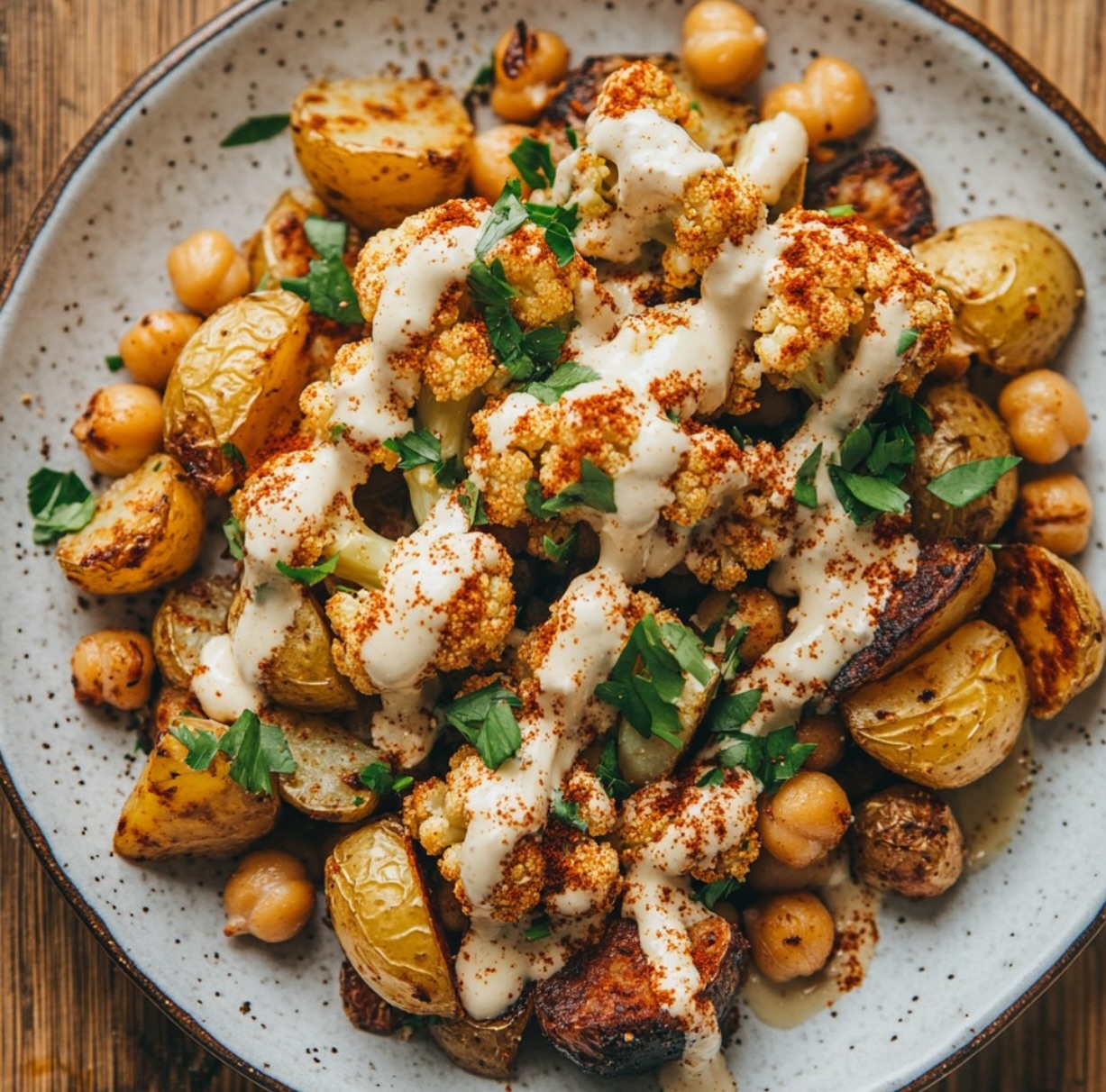 Roasted Cauliflower Chickpea Potato Bowl