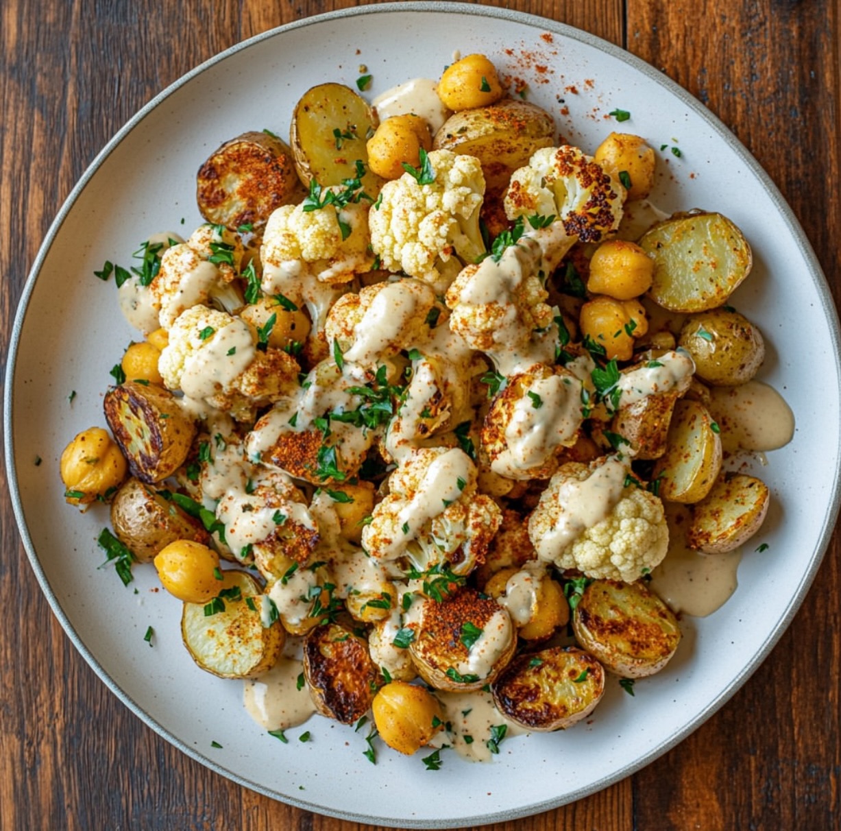 Roasted Cauliflower Chickpea Potato Bowl
