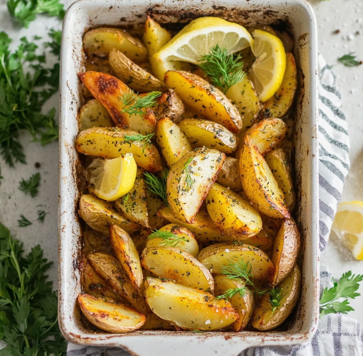 Baked Greek Lemon Herb Potatoes