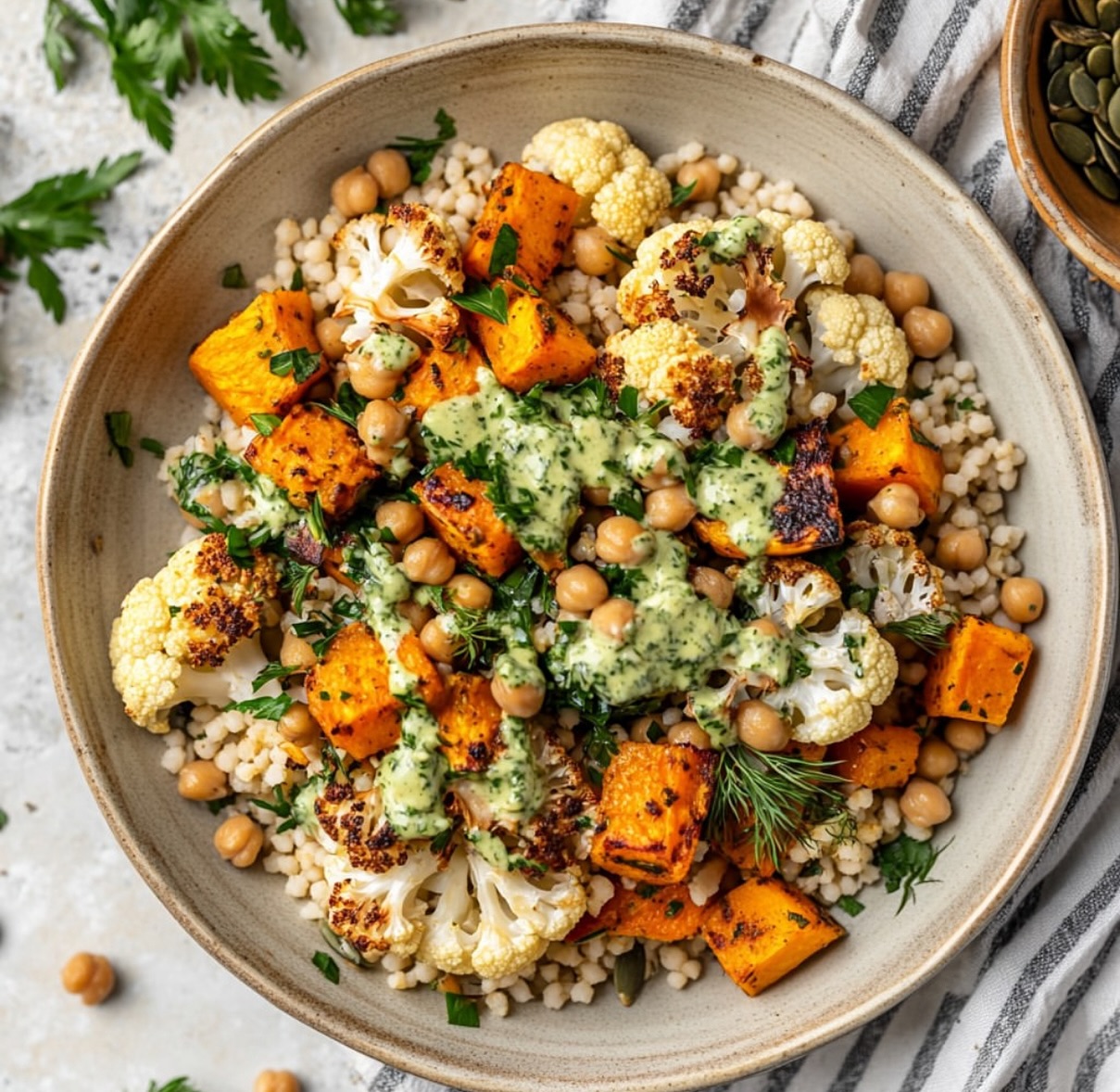 Cauliflower Sweet Potato Couscous Salad
