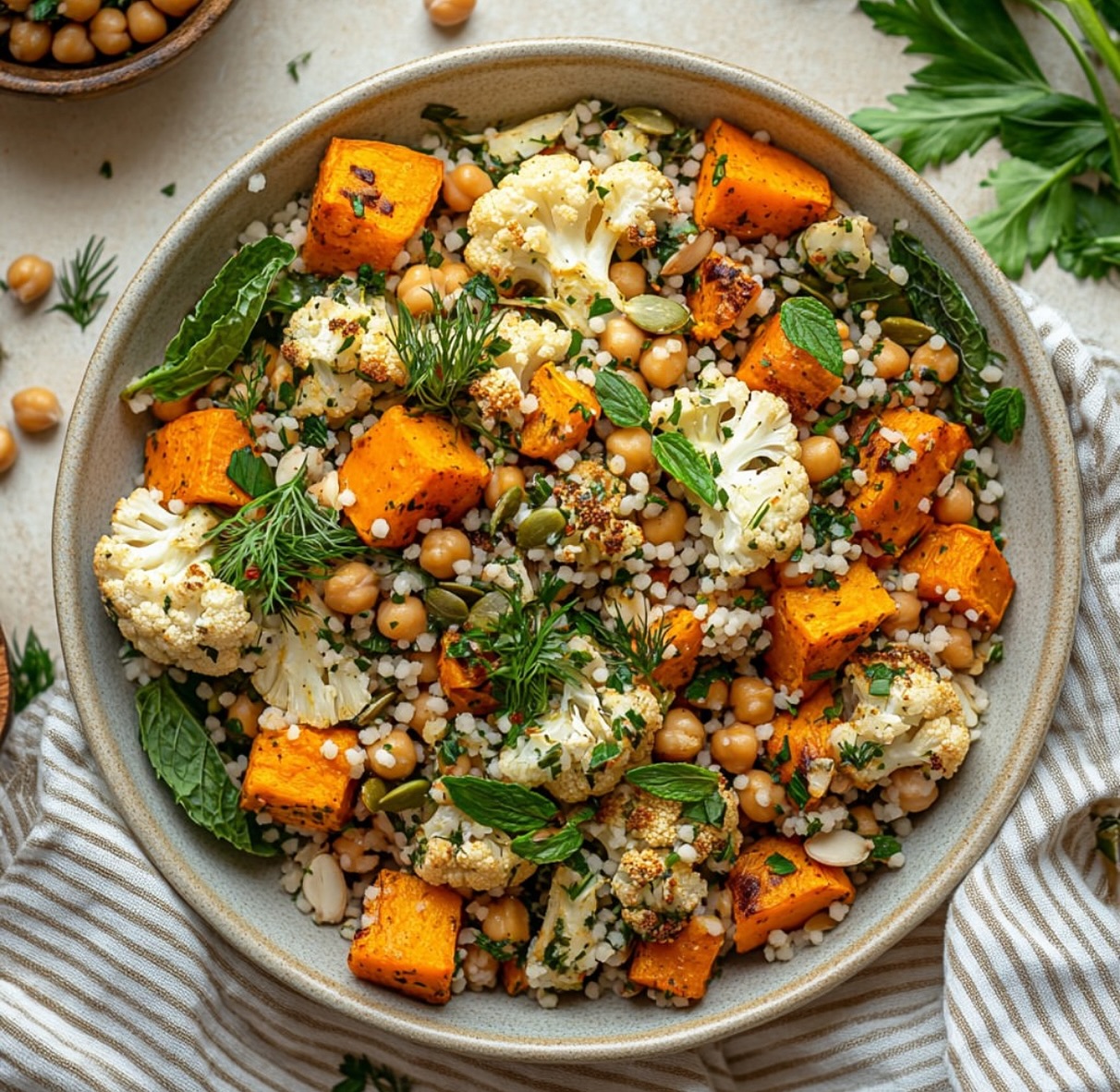 Cauliflower Sweet Potato Couscous Salad