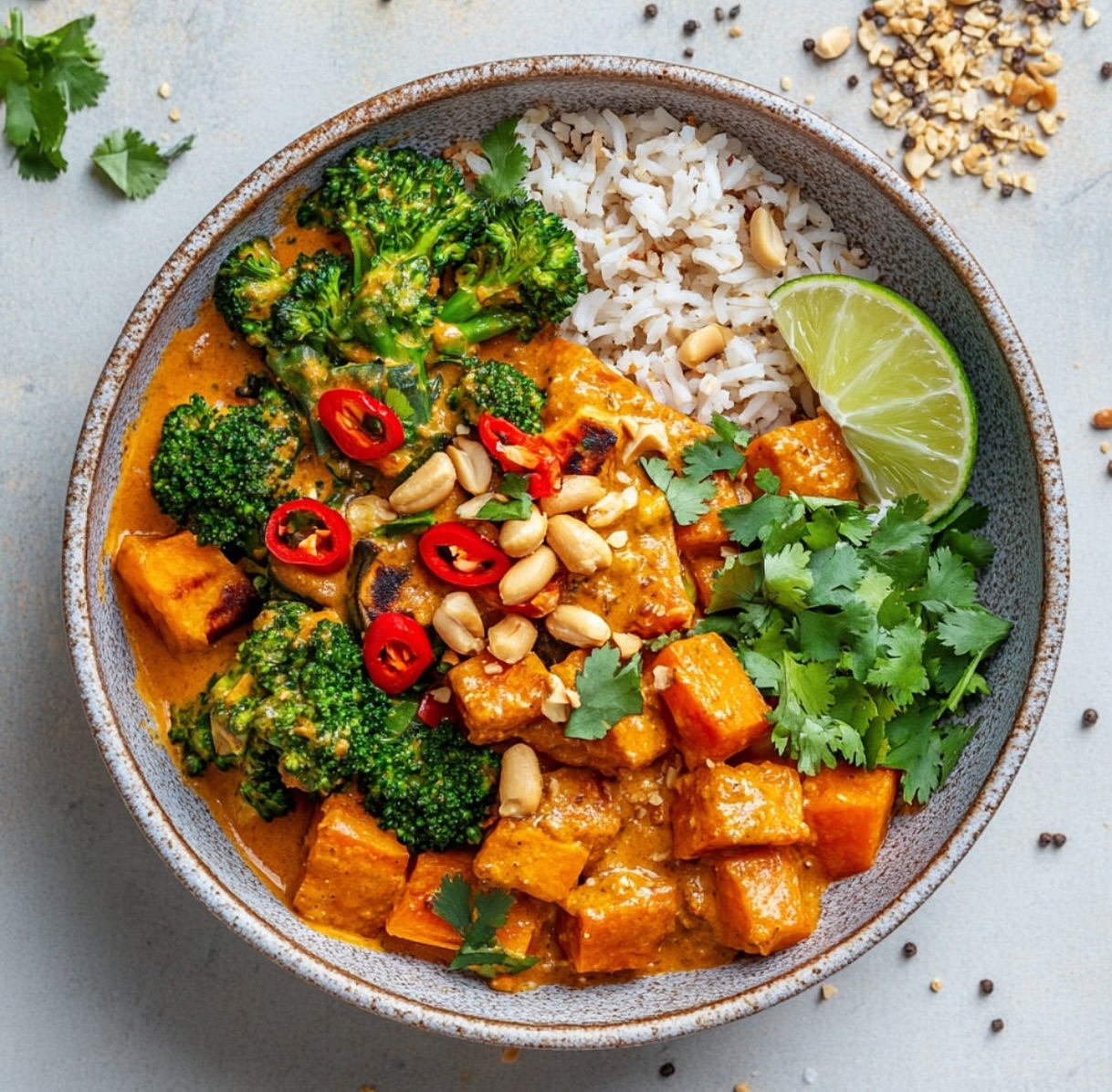 Roasted Aubergine and Broccoli Lentil Curry