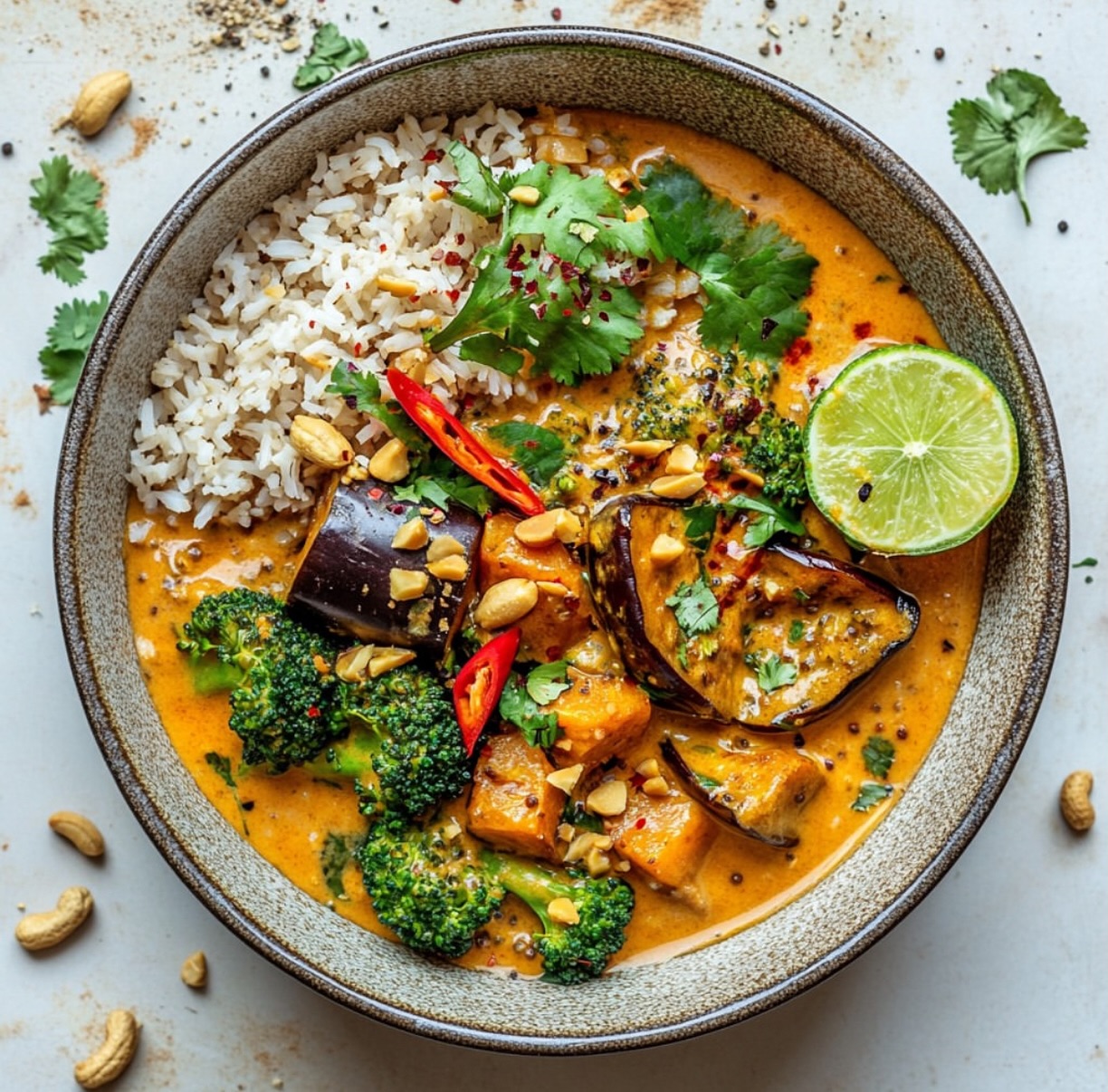 Roasted Aubergine and Broccoli Lentil Curry