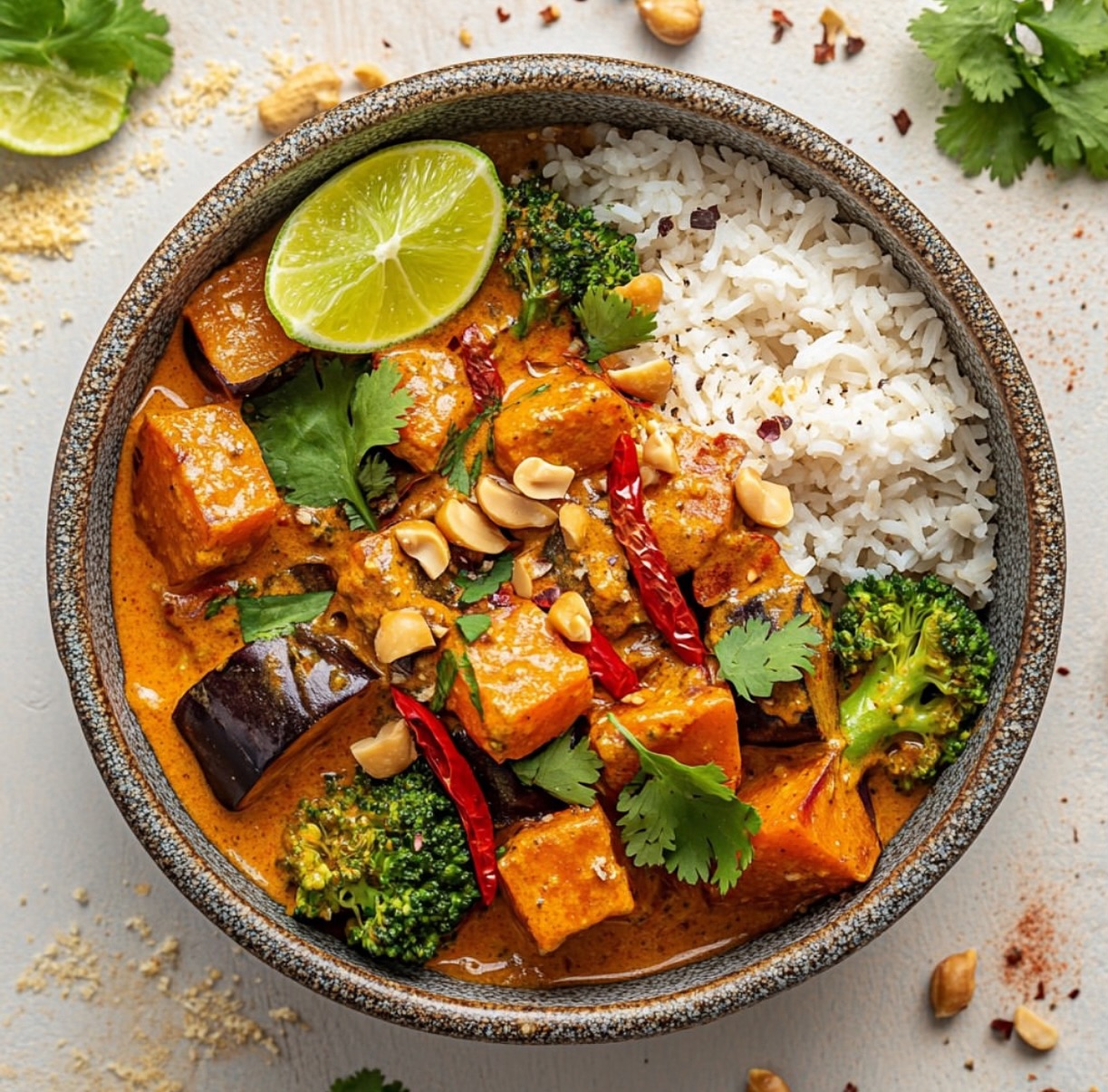 Roasted Aubergine and Broccoli Lentil Curry