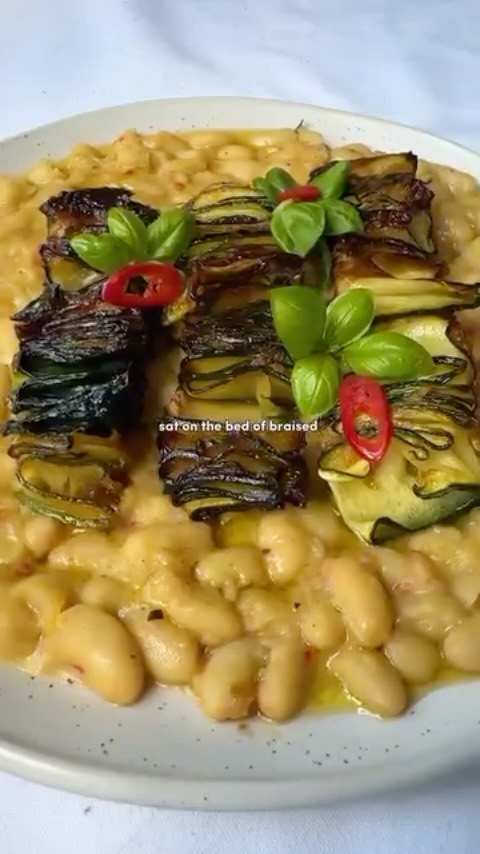 Seared Zucchini Skewers with Miso Butter Beans