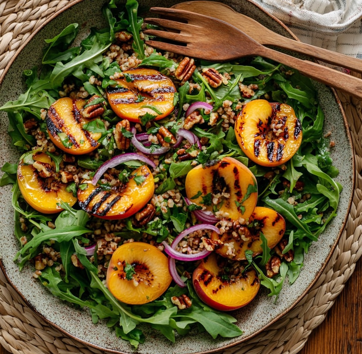 Farro Grilled Peach and Pecan Salad