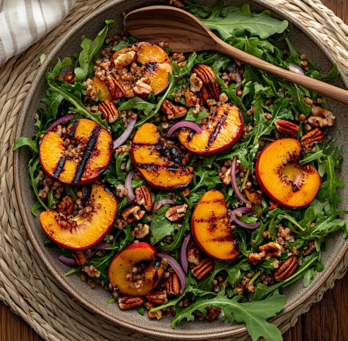 Farro Grilled Peach and Pecan Salad