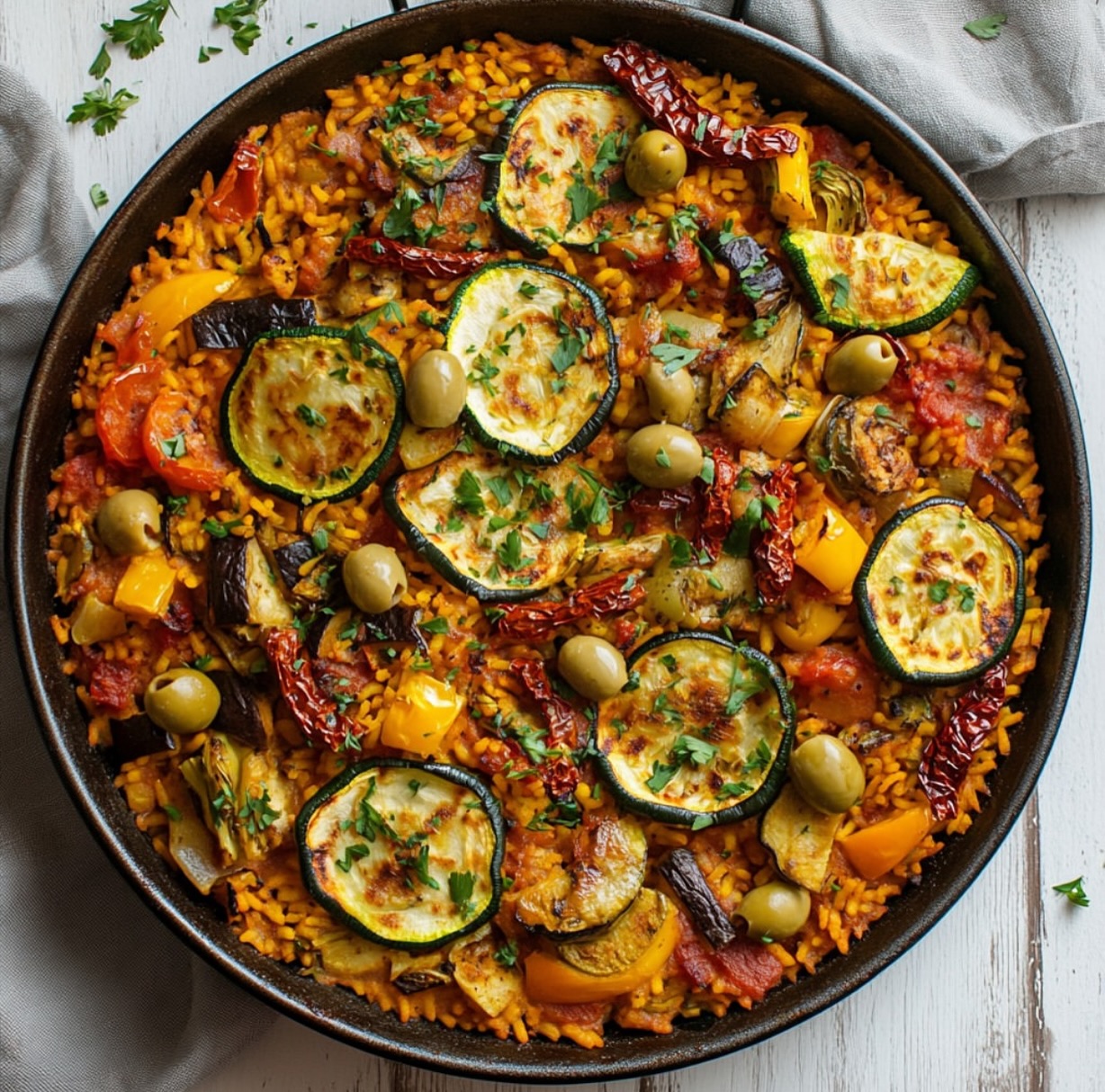 Vegan Sunblush Tomato and Olive Paella