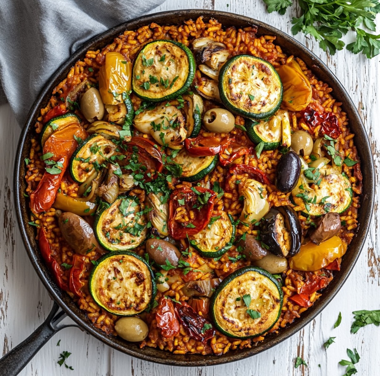 Vegan Sunblush Tomato and Olive Paella