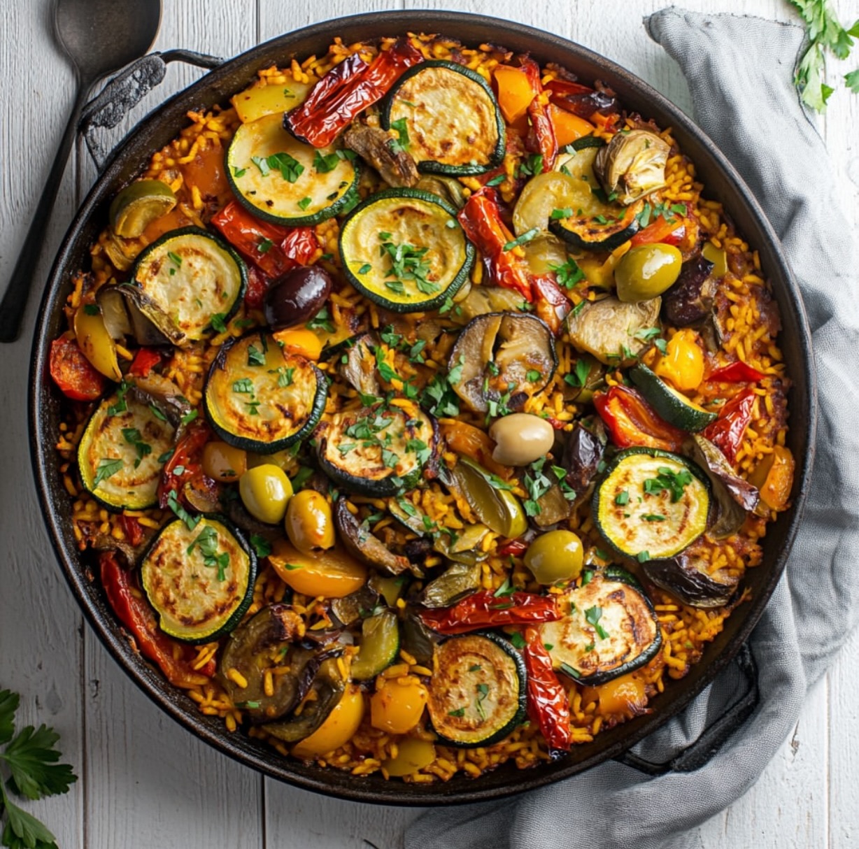 Vegan Sunblush Tomato and Olive Paella