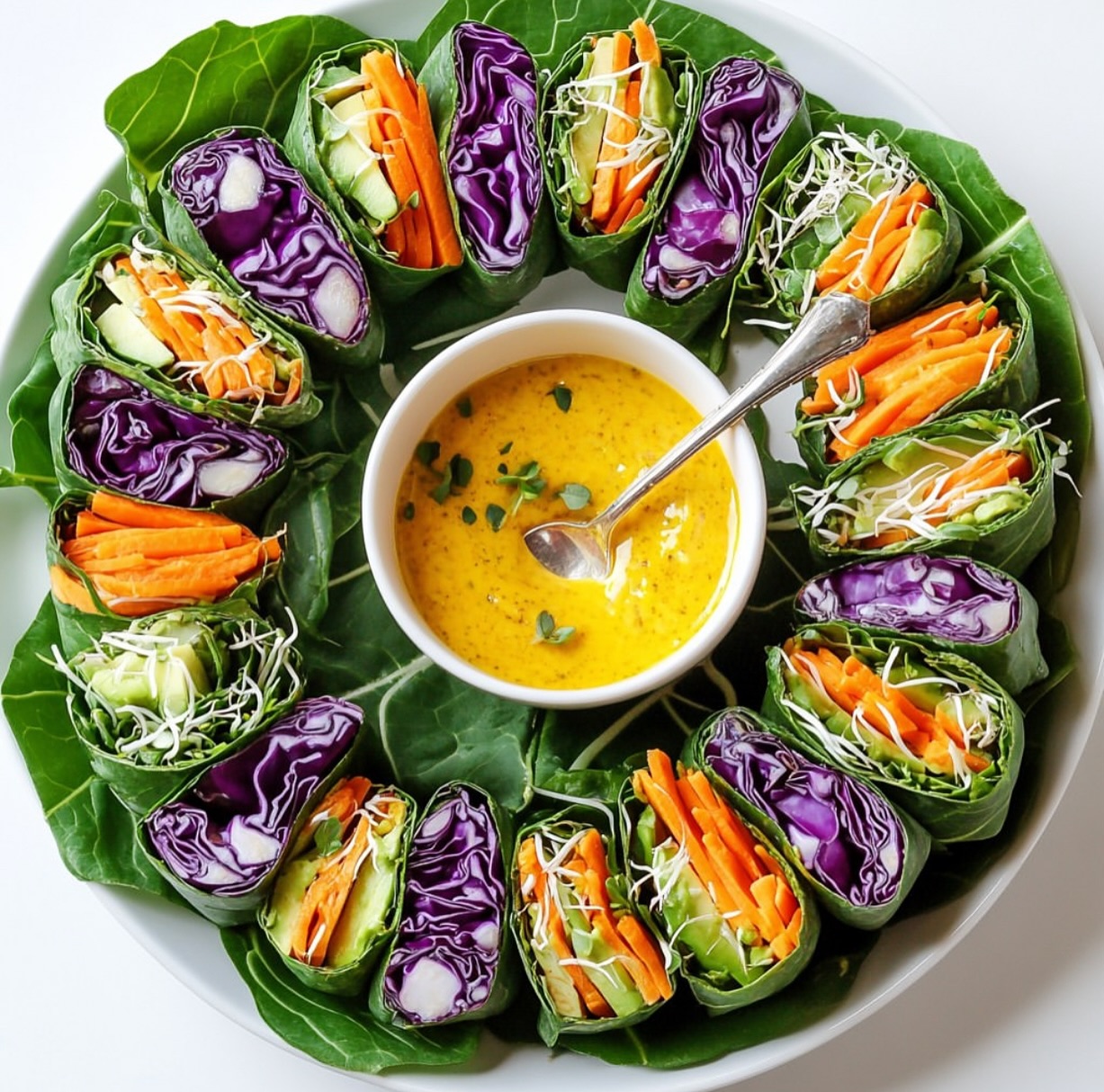 Collard Green Wraps with Green Curry Tahini Sauce