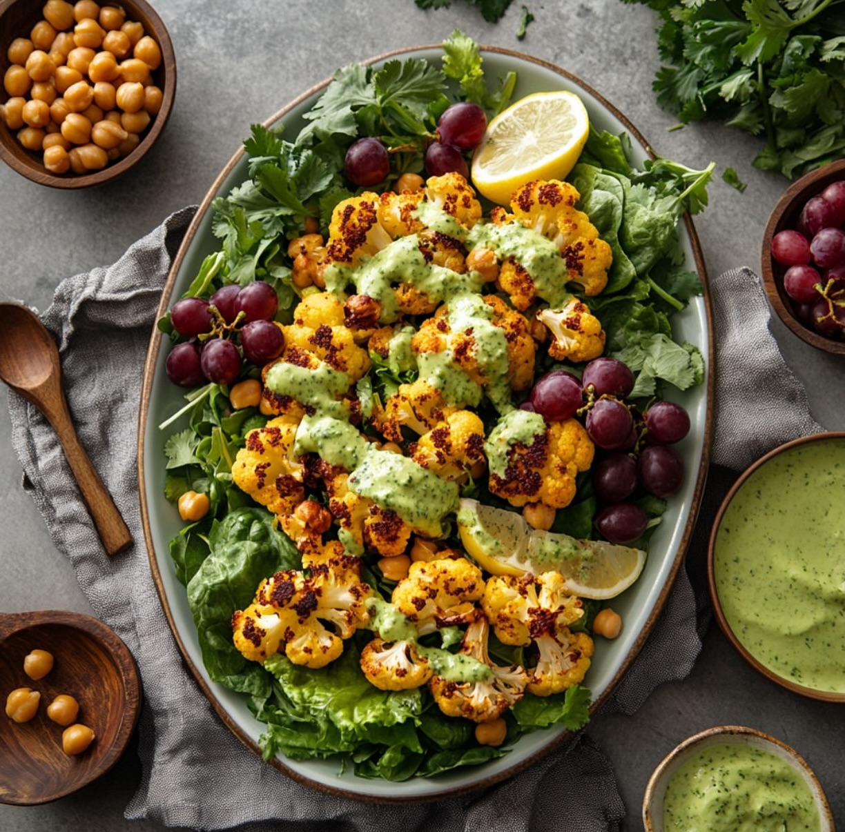 Curried Cauliflower Grape and Lentil Salad