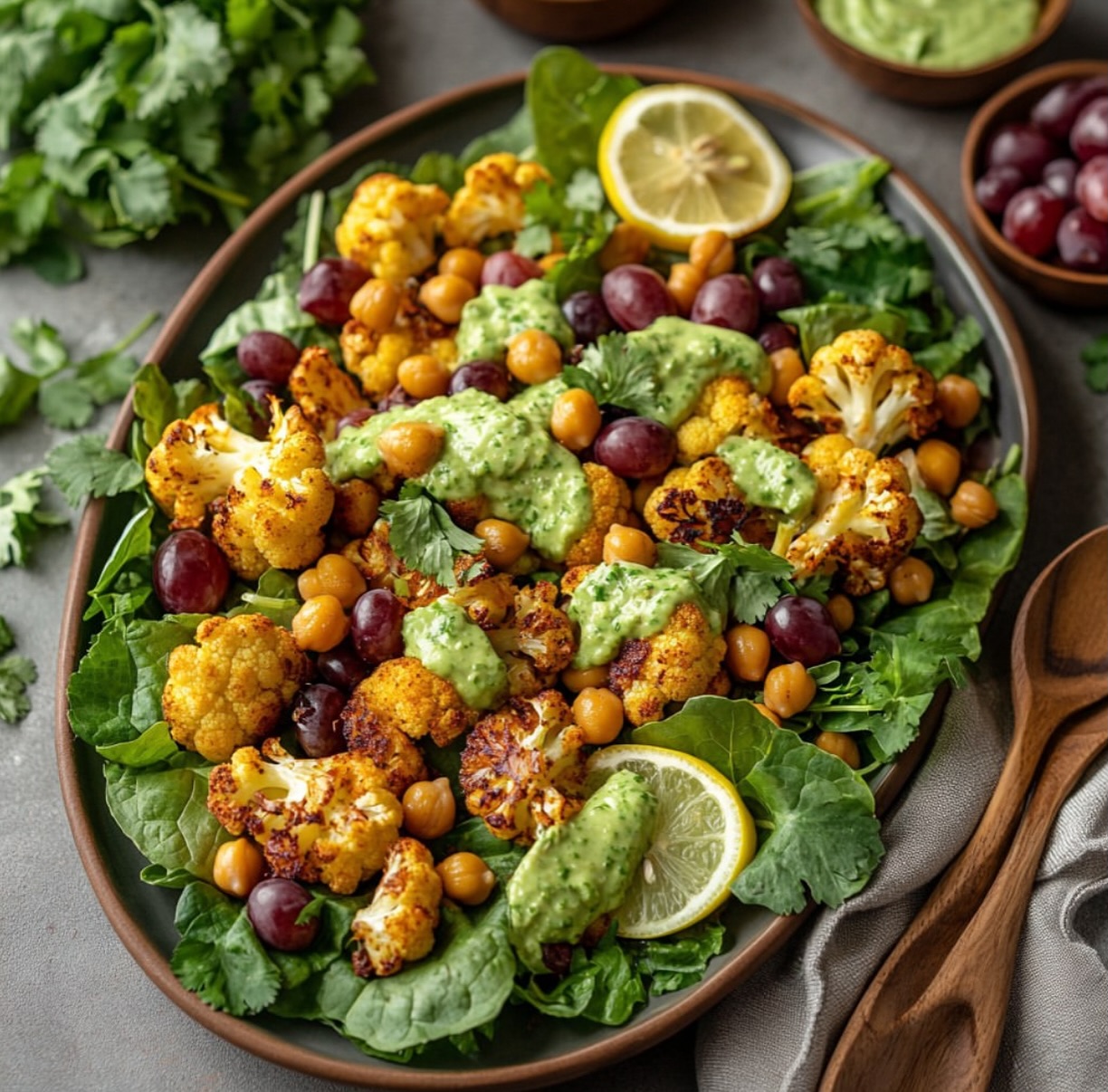 Curried Cauliflower Grape and Lentil Salad