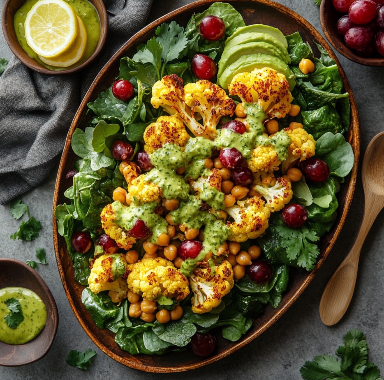 Curried Cauliflower Grape and Lentil Salad