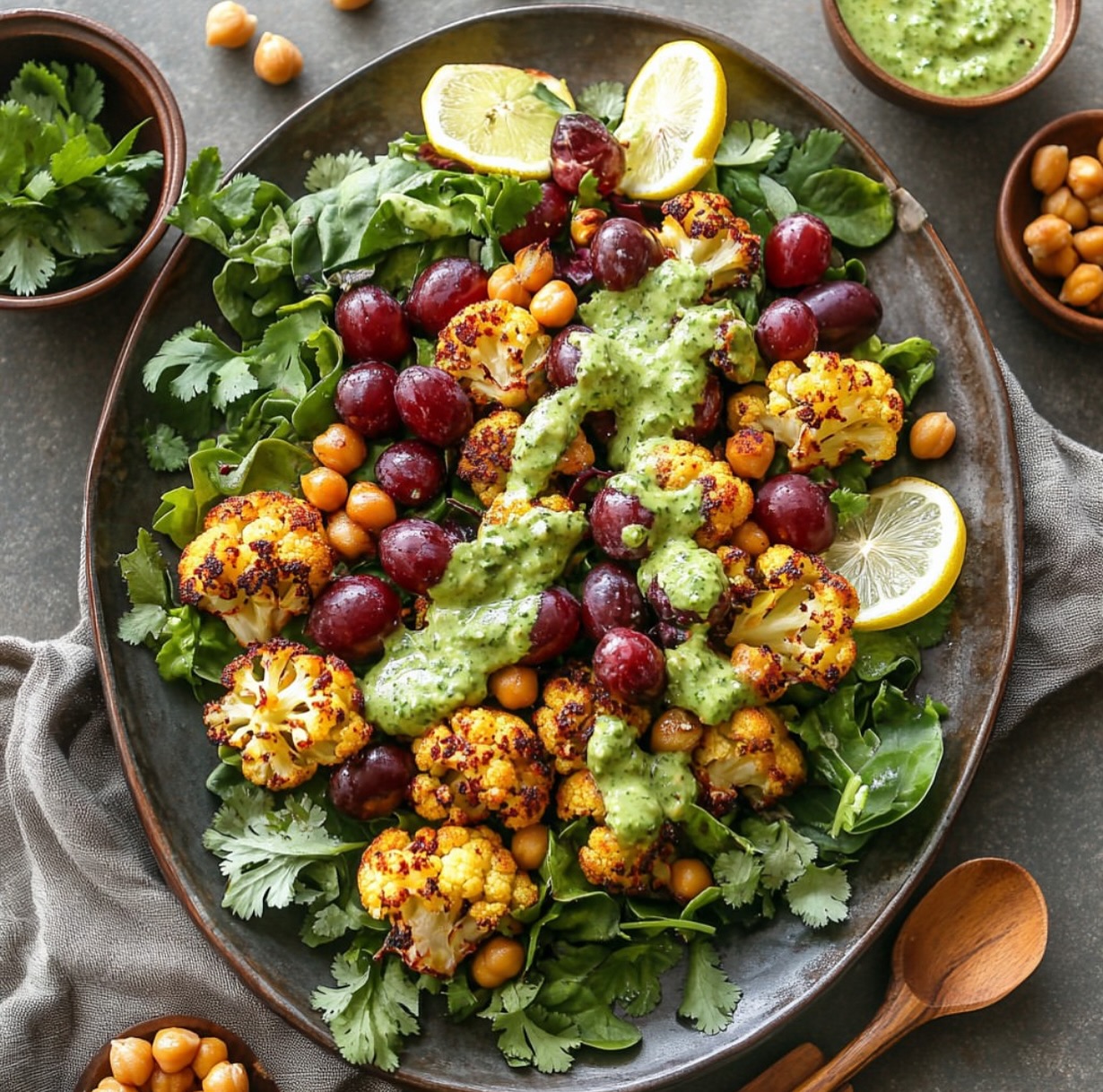 Curried Cauliflower Grape and Lentil Salad