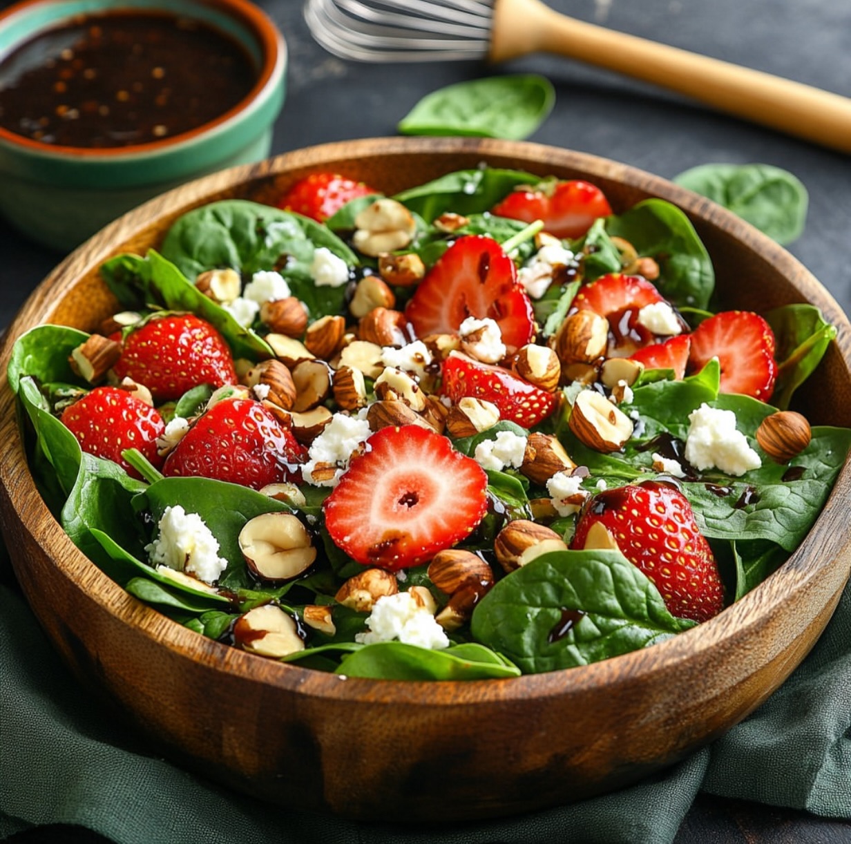Strawberry Spinach Salad with Candied Hazelnuts