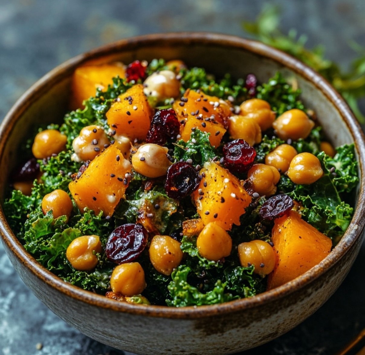 Butternut Squash Kale Salad with Roasted Chickpeas and Tahini Dressing