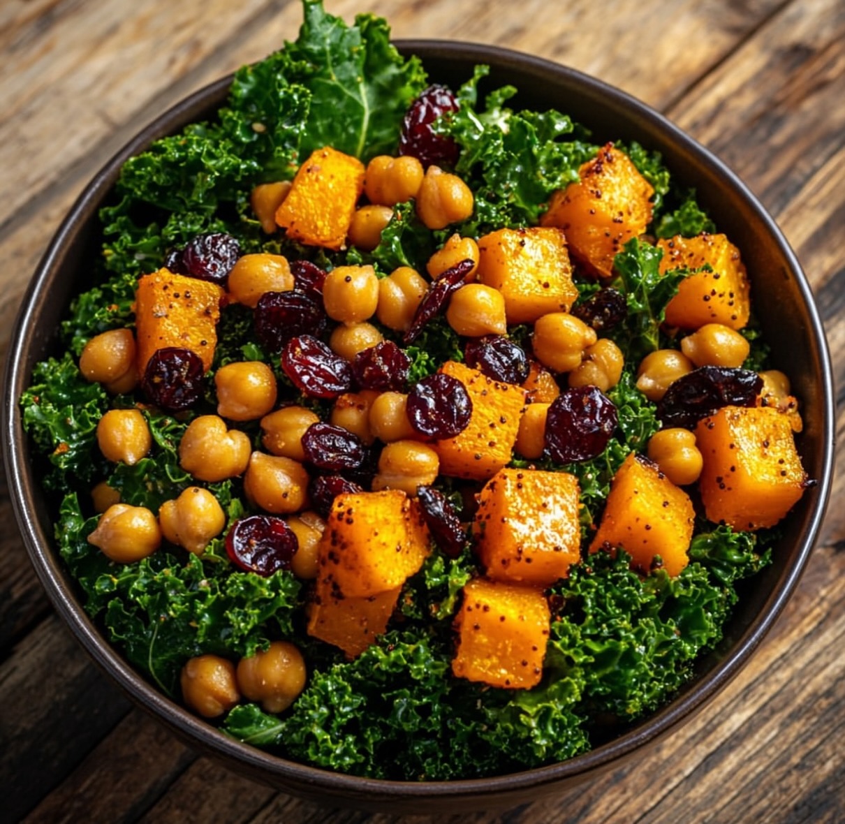 Butternut Squash Kale Salad with Roasted Chickpeas and Tahini Dressing