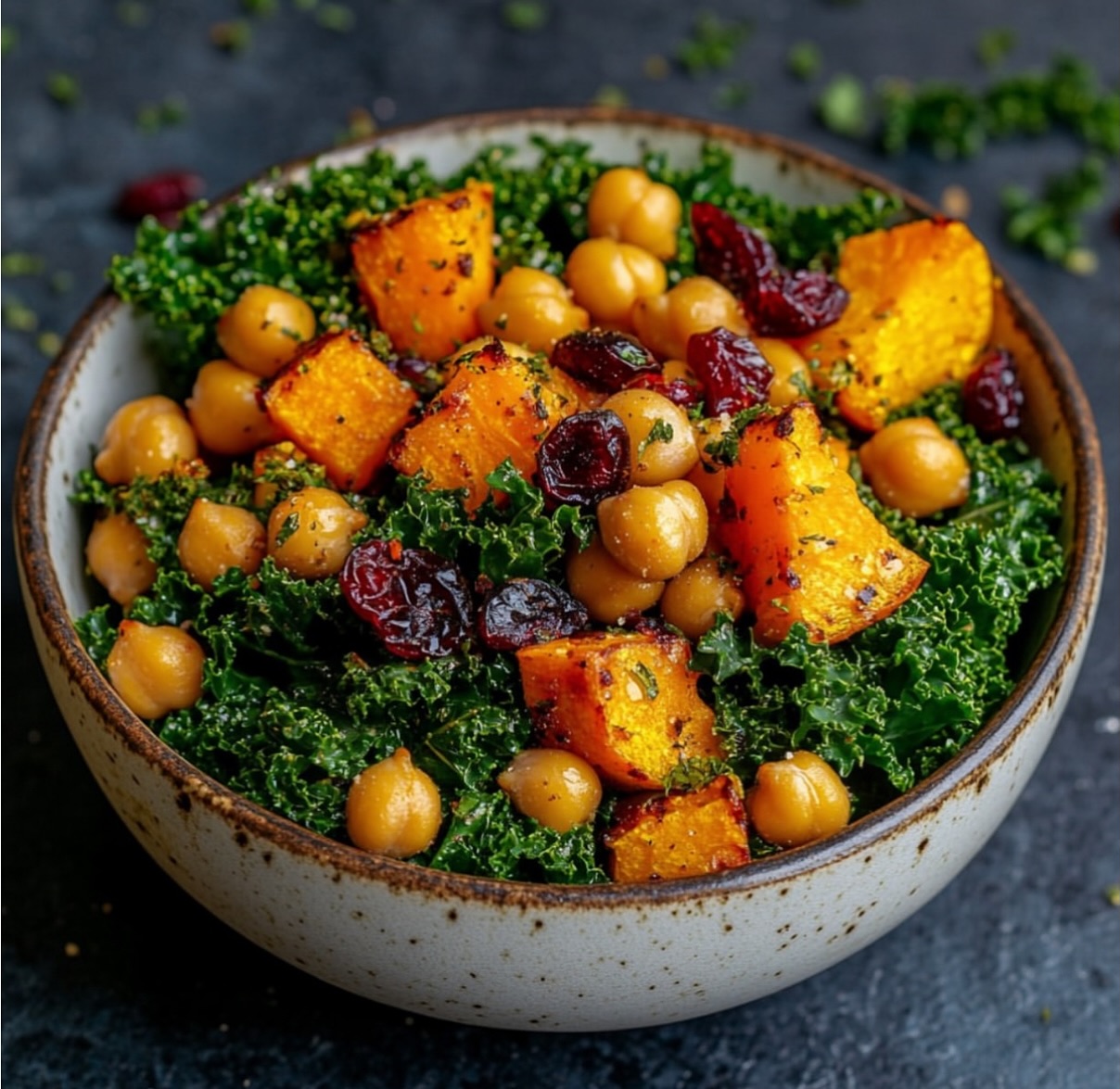 Butternut Squash Kale Salad with Roasted Chickpeas and Tahini Dressing