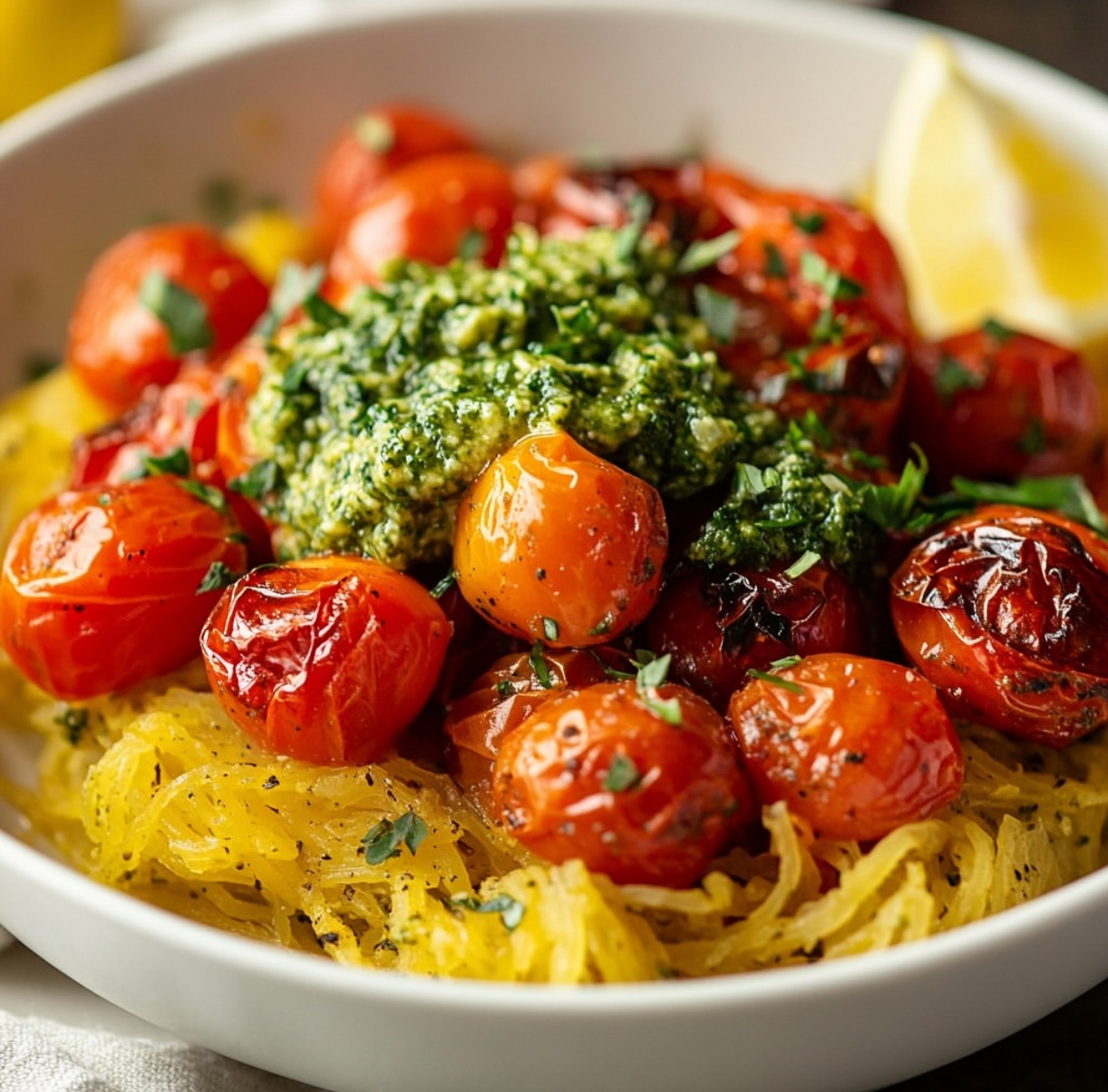 Pesto Spaghetti Squash with Roasted Tomatoes