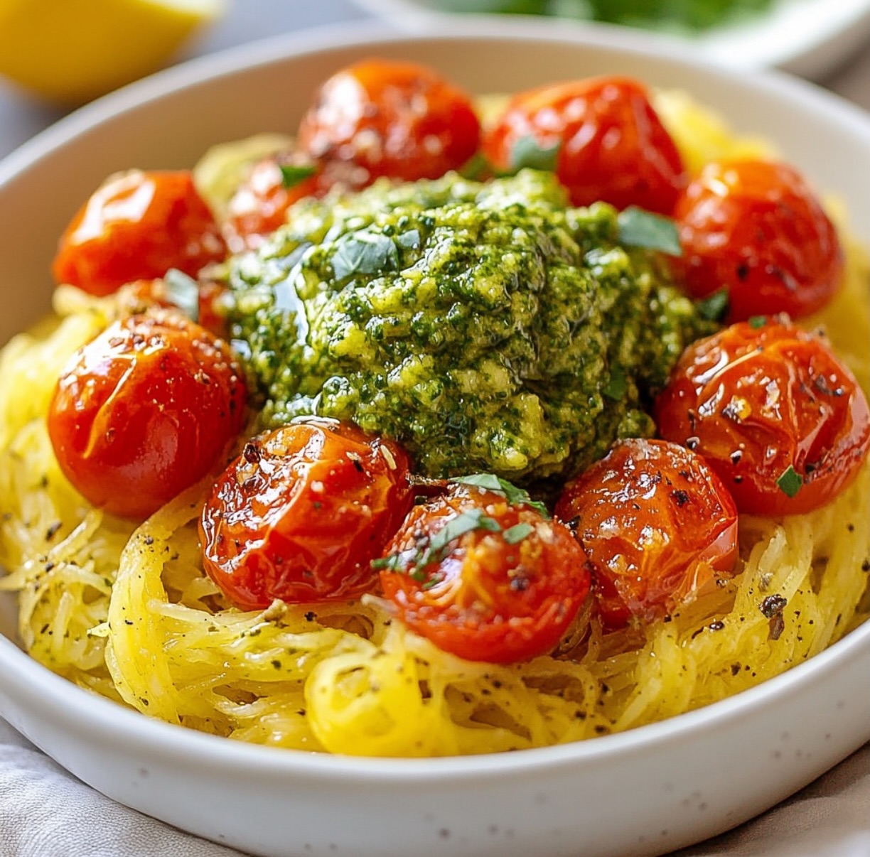 Pesto Spaghetti Squash with Roasted Tomatoes