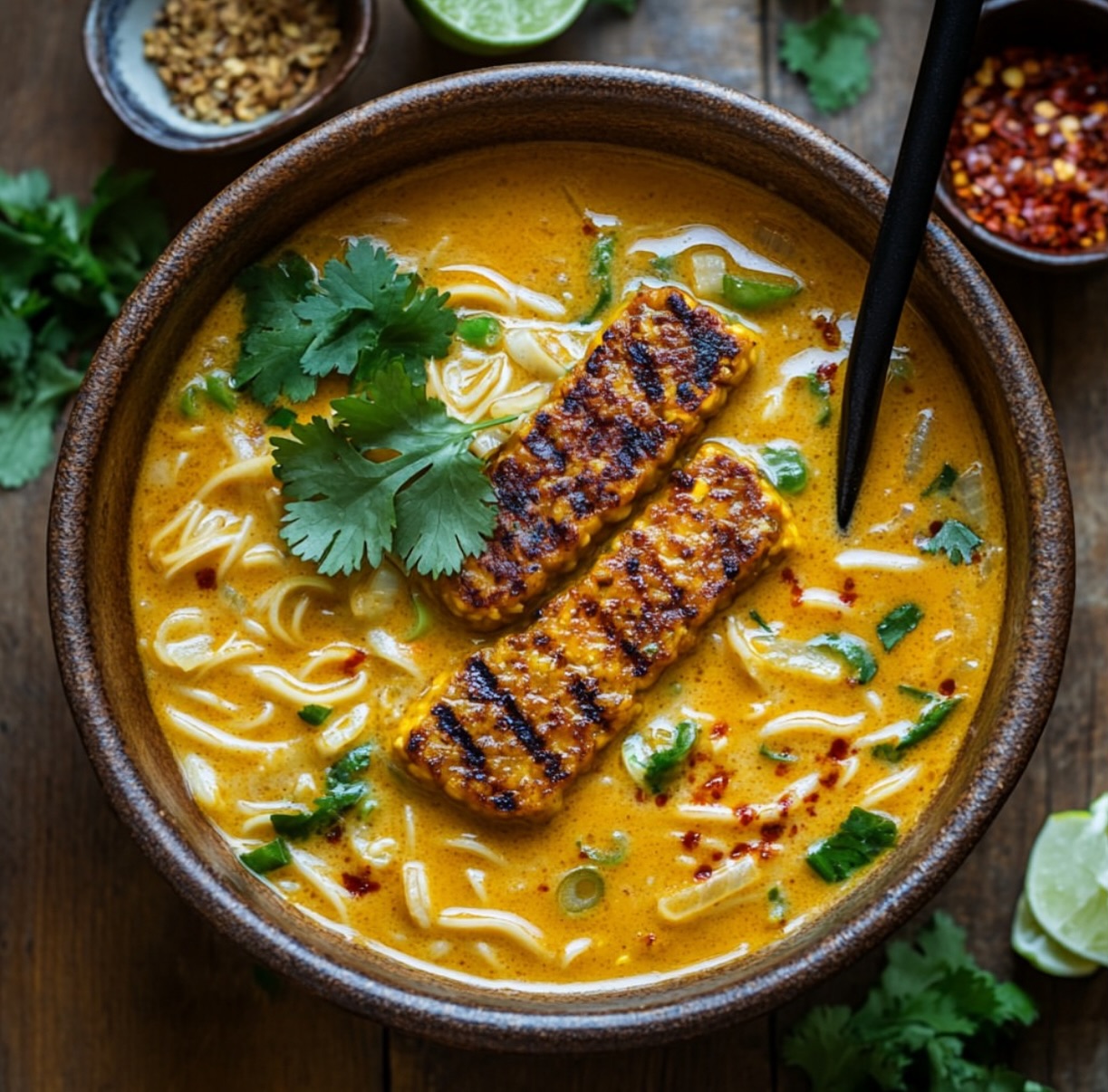 Corn Soup with Noodles and Tempeh